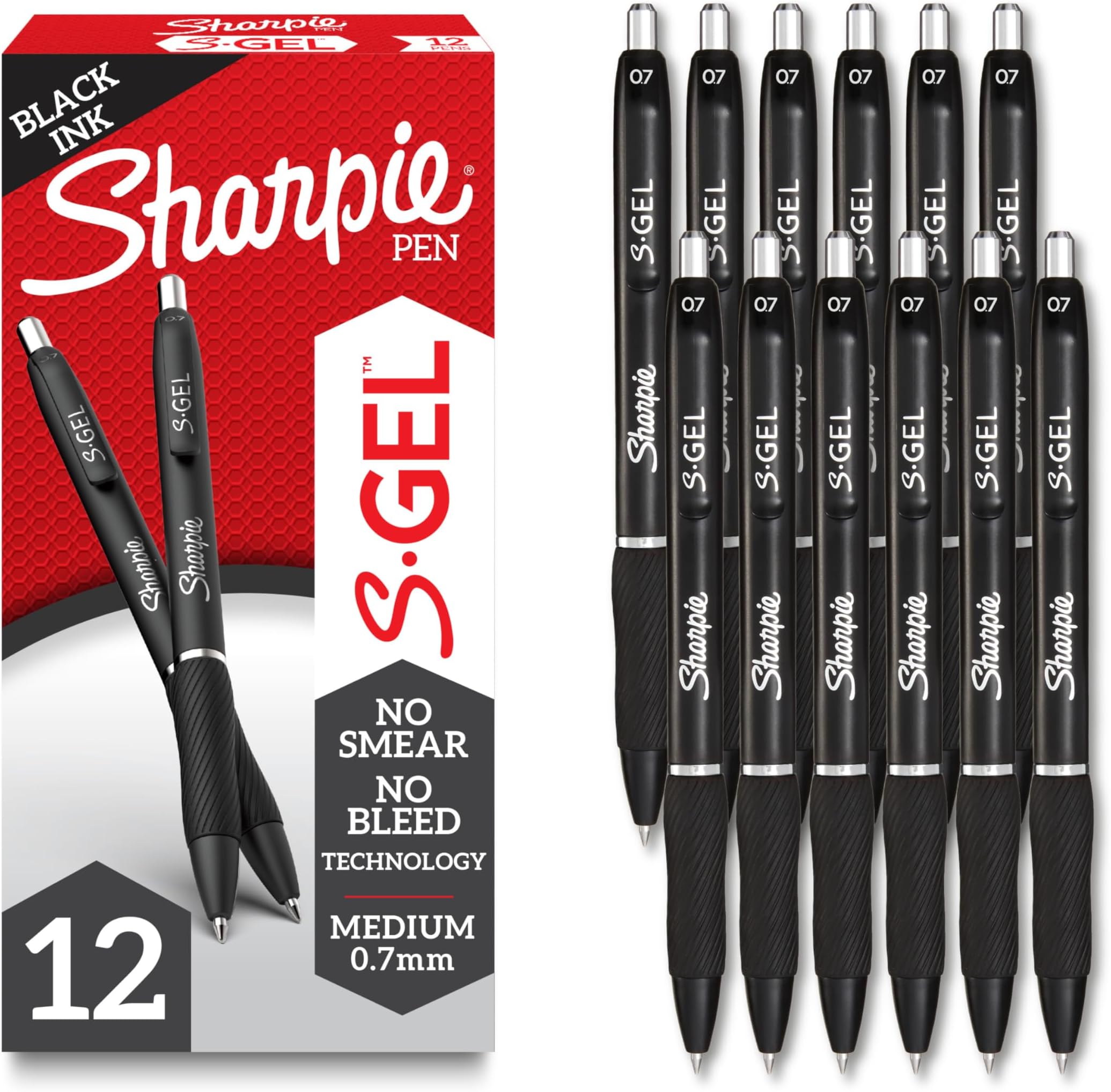 Gel, Gel Pens, Medium Point (0.7mm), Black Ink Gel Pen, 12 Count