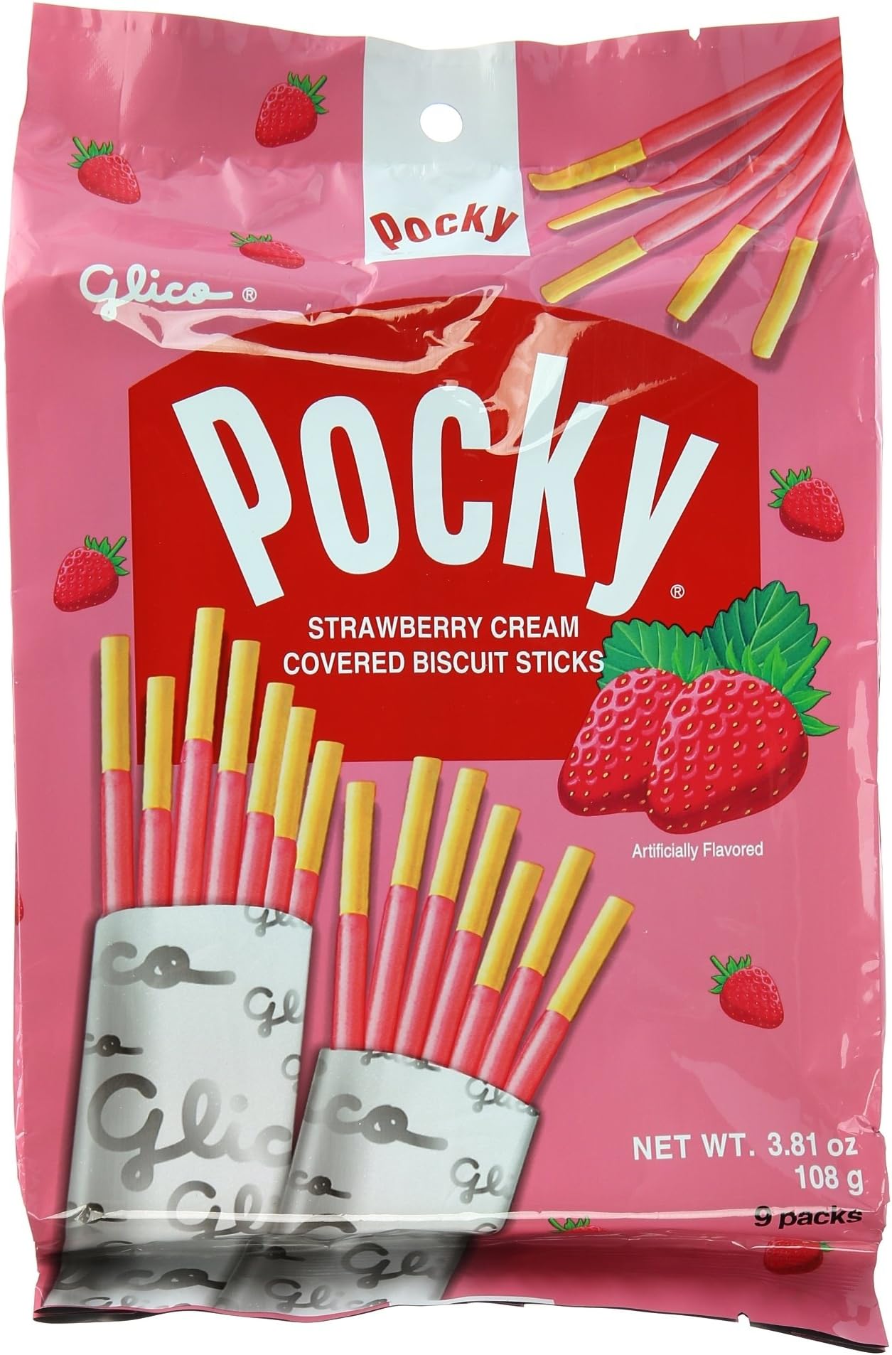 Glico Strawberry Cream Covered Biscuit Sticks, 3.81 Ounce