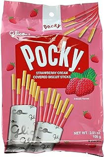 Glico Pocky, Strawberry Cream Covered Biscuit Sticks (9 Individual Bags), 3.81 oz