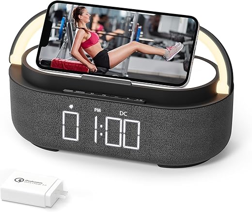 COLSUR Bluetooth Speaker with Wireless Charger, FM Radio, Dimmable LED Night Light, Stereo Sound