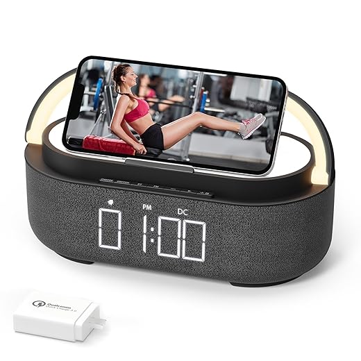 COLSUR Bluetooth Speaker with Wireless Charger, FM Radio, Dimmable LED Night Light, Stereo Sound