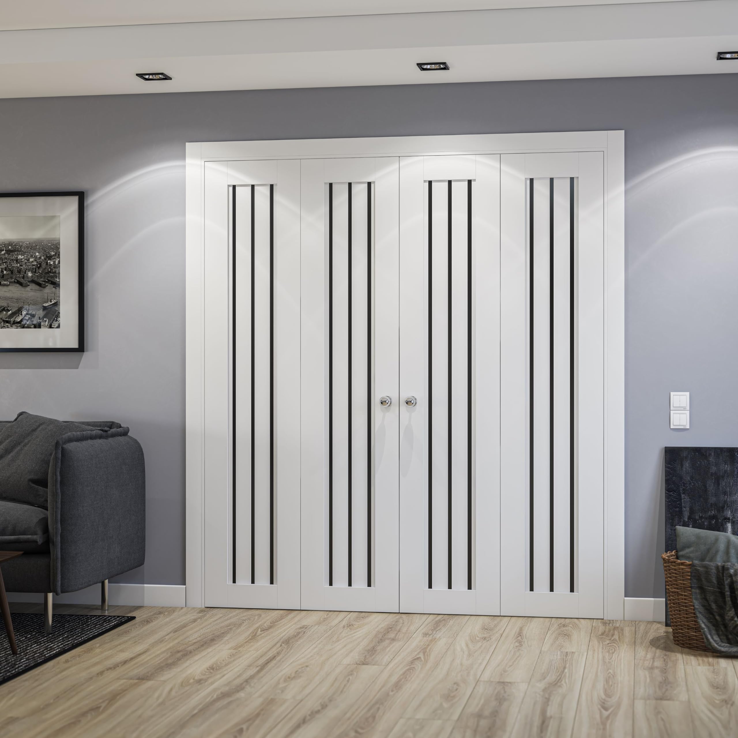 SARTODOORS Double Bifold Closet Doors 72 x 80 inches | Base 6094 White Double Bi-Fold | Opaque Glass MDF Modern | Closet Laundry