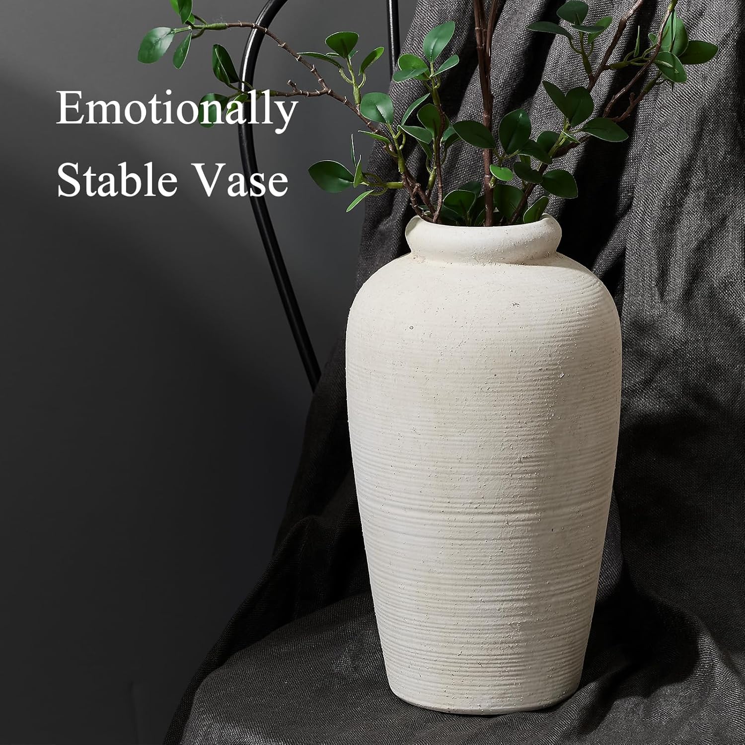 Emotionally Grounded Vase, Vaseking Large Ceramic Rustic Vase, 11 inch Minimalist Decorative Farmhouse Tall Vases for Home Decor, Living Room, Enterway, Table Decoration, White - Image 3