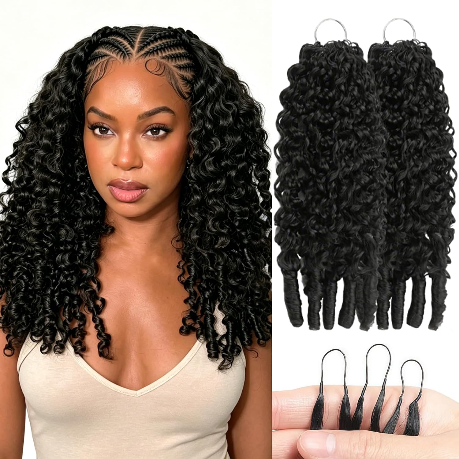 Burmese Curly Feather Crochet Human Hair 18 Inch 100g Crochet Human Hair for Black Women Pre Looped Knotless Pre-Separated Invisible Miracle Knots Hair Extensions 80 Strands Natural Black