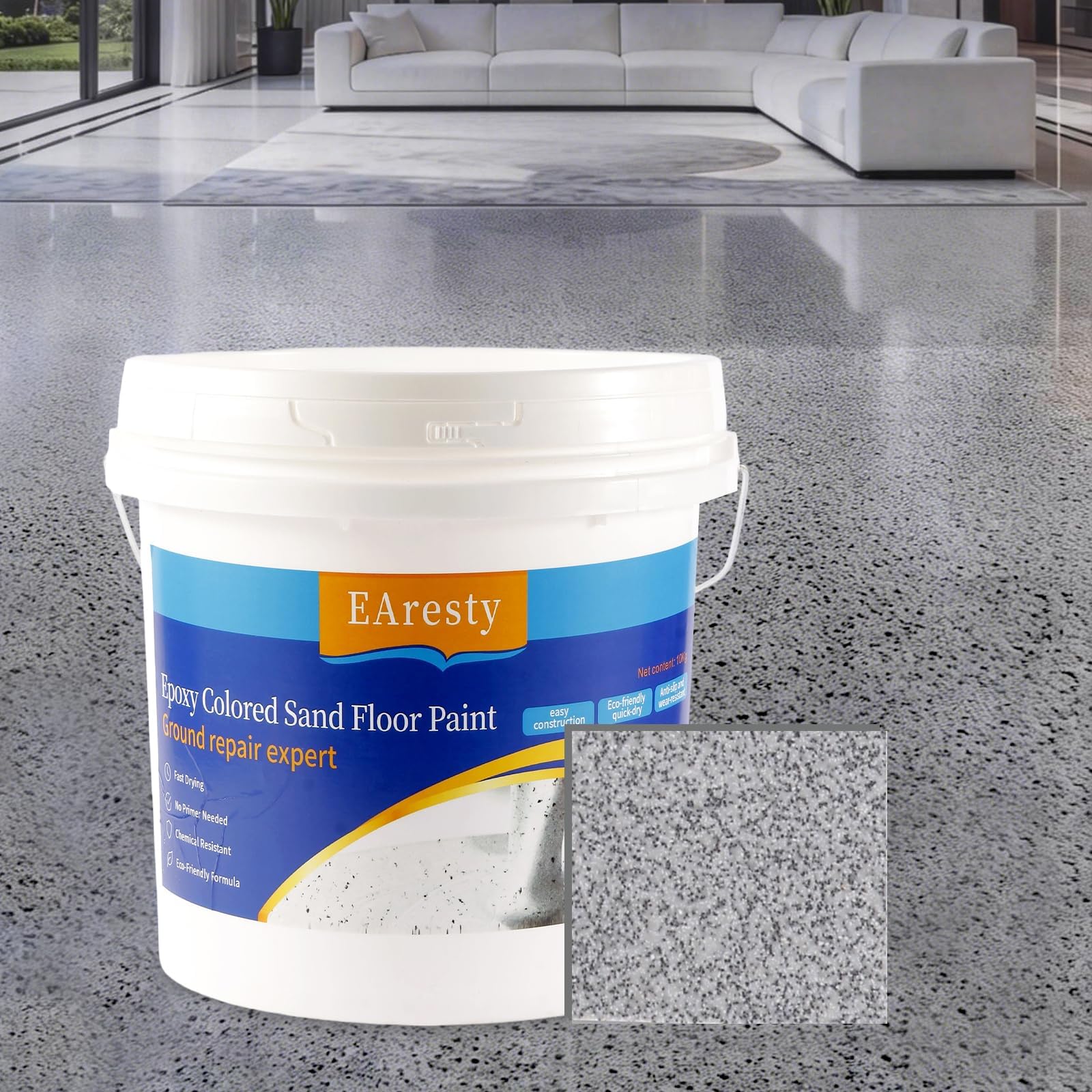 Epoxy Colored Sand Floor Paint for Concrete, Self-Leveling Floor Coating