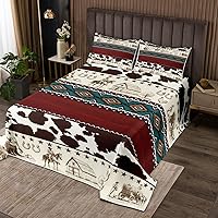 Vista 1 de Juego de ropa de cama de piel de vaca abstracta marrón rústico con rayas empalmadas de granja, tamaño individual, juego de edredón de vaquero