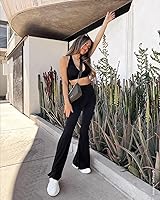 Vista 19 de ZOOSIXX Pantalones de yoga acampanados para mujer, leggings cruzados suaves con corte de bota Azul (Dusty Blue)