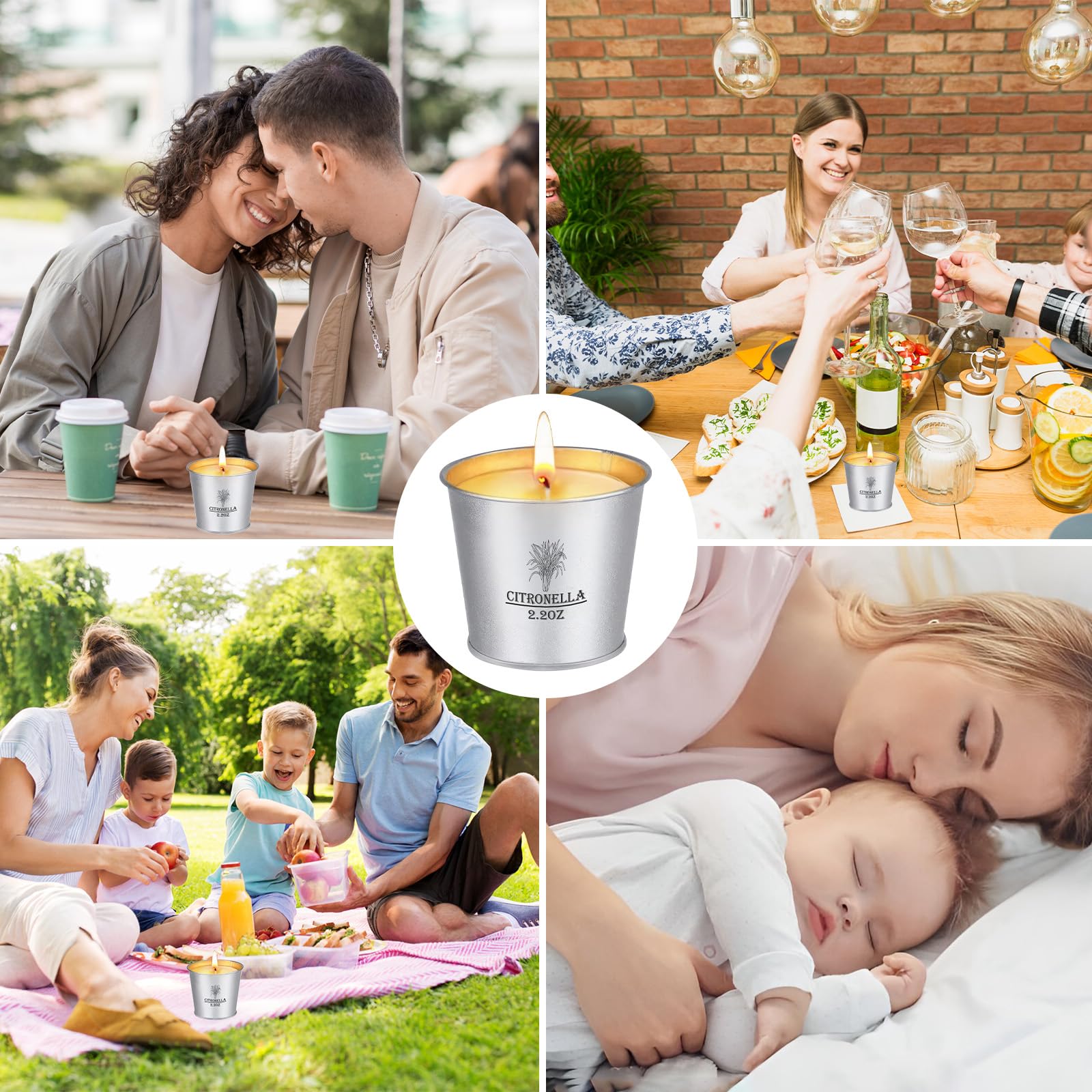 Citronella Kerzen Outdoor, 12 x 2,2 oz, Kerzengeschenkset, Outdoor Kerzen mit Natürliche Sojawachs Zitronella Kerze, Kerzen Set für Garten, Hof, Party, Camping, Grillen, Balkon