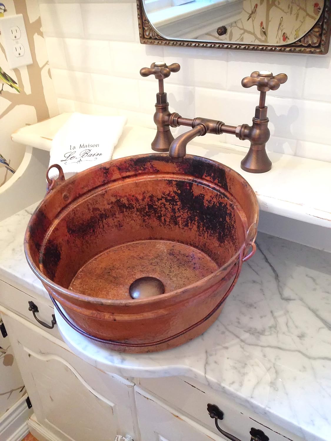 Buy Round Copper Vessel Bathroom Sink In Natural Finish Bucket 2 16 X 8 Online In Turkey B07hm7ljck