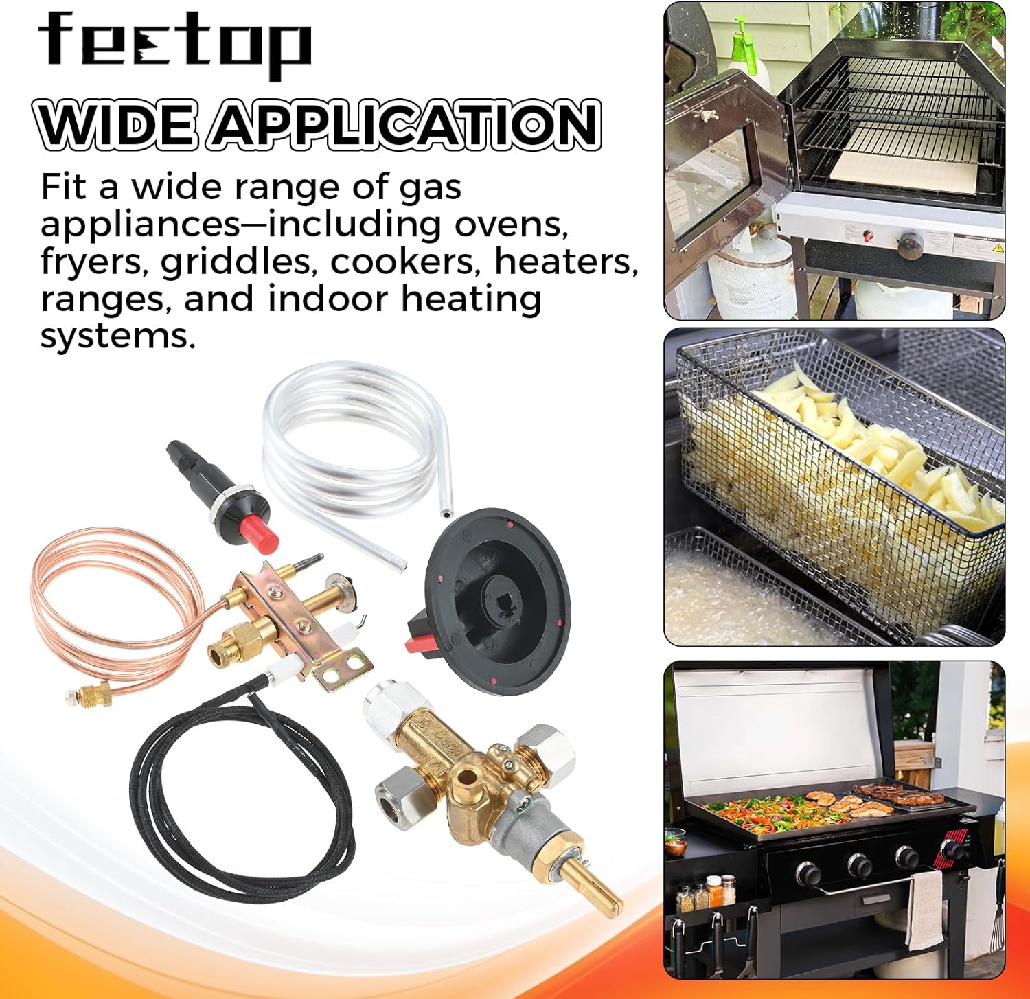 LP Gas Safety Control Valve Kit with 3 Way Pilot Burner & 0.9 Meters M10x1 Thermocouple & Piezo Igniter with Knob Kit, Fit for Pizza Oven, Fireplace, Range Oven, Fire Pit