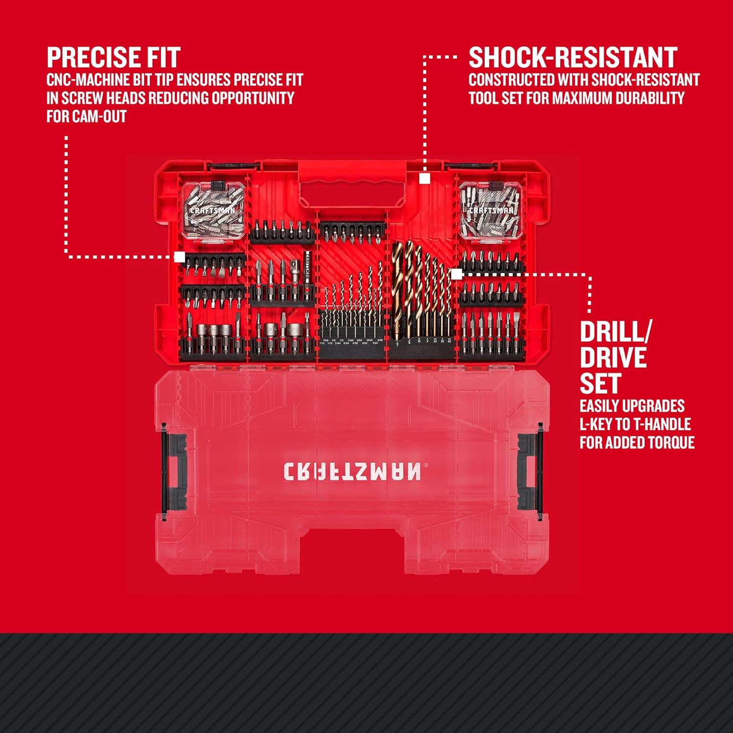 CRAFTSMAN 140 Pc Impact Driver Bit Set, Steel, Black Oxide Coated Impact Drill Bit Set, Precision Machined Tips (CMAF140SET) - Image 6