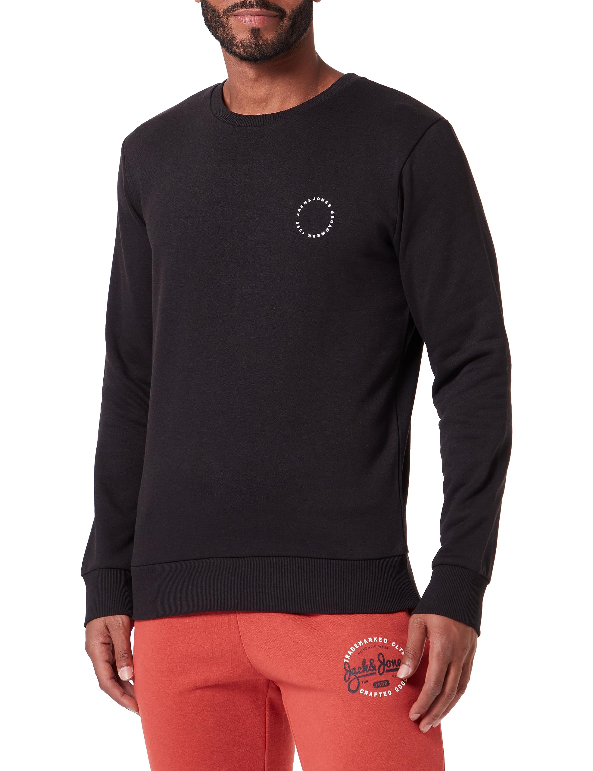 JACK & JONES Men's Jjthiba Sweat Crew Neck Pullover, black, L