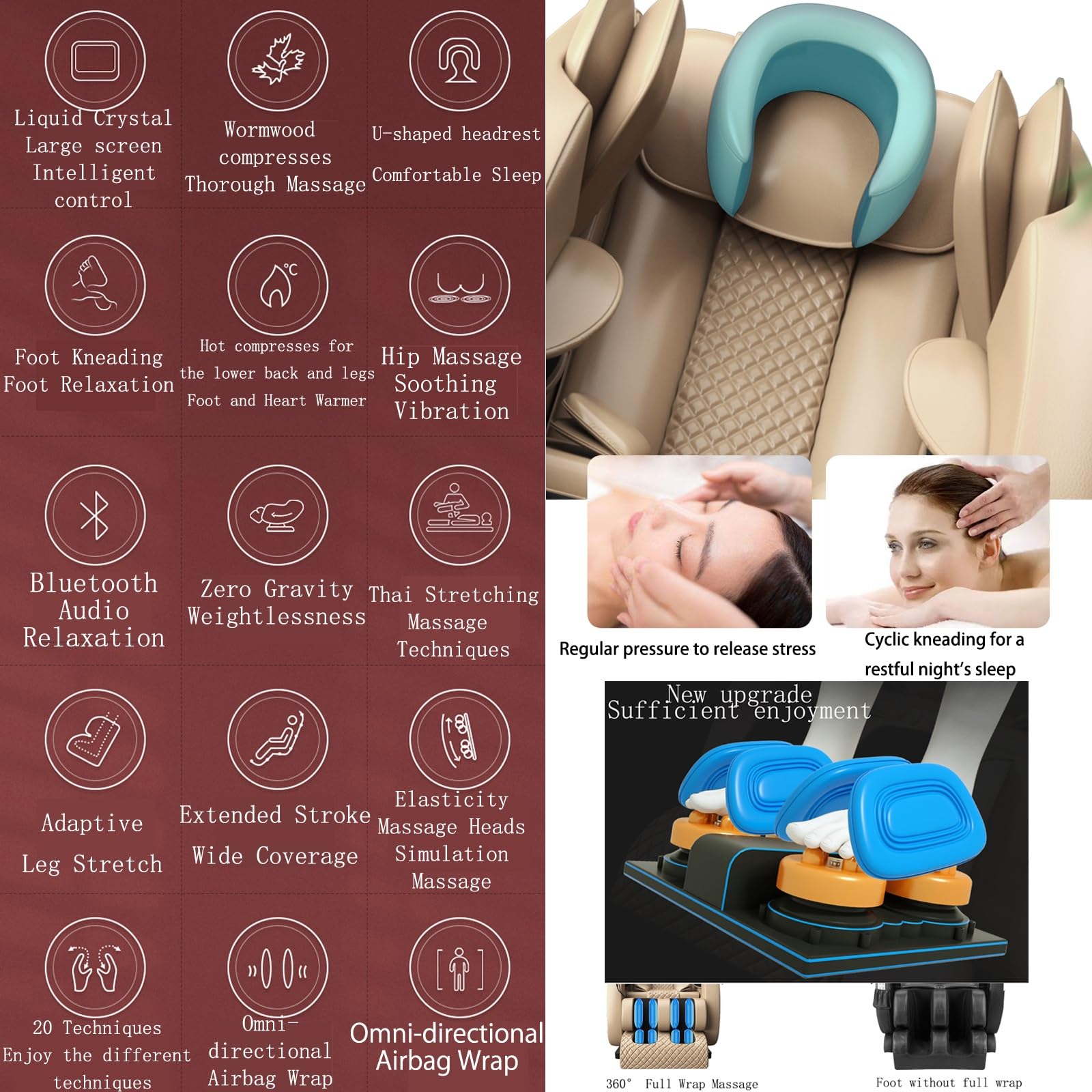 Sedia Da Massaggio,Massaggio Professionale Corpo Intero Intelligent Massage Recliner Vibration Function Soft Home Elderly Leisure Touch Screen(Noir)