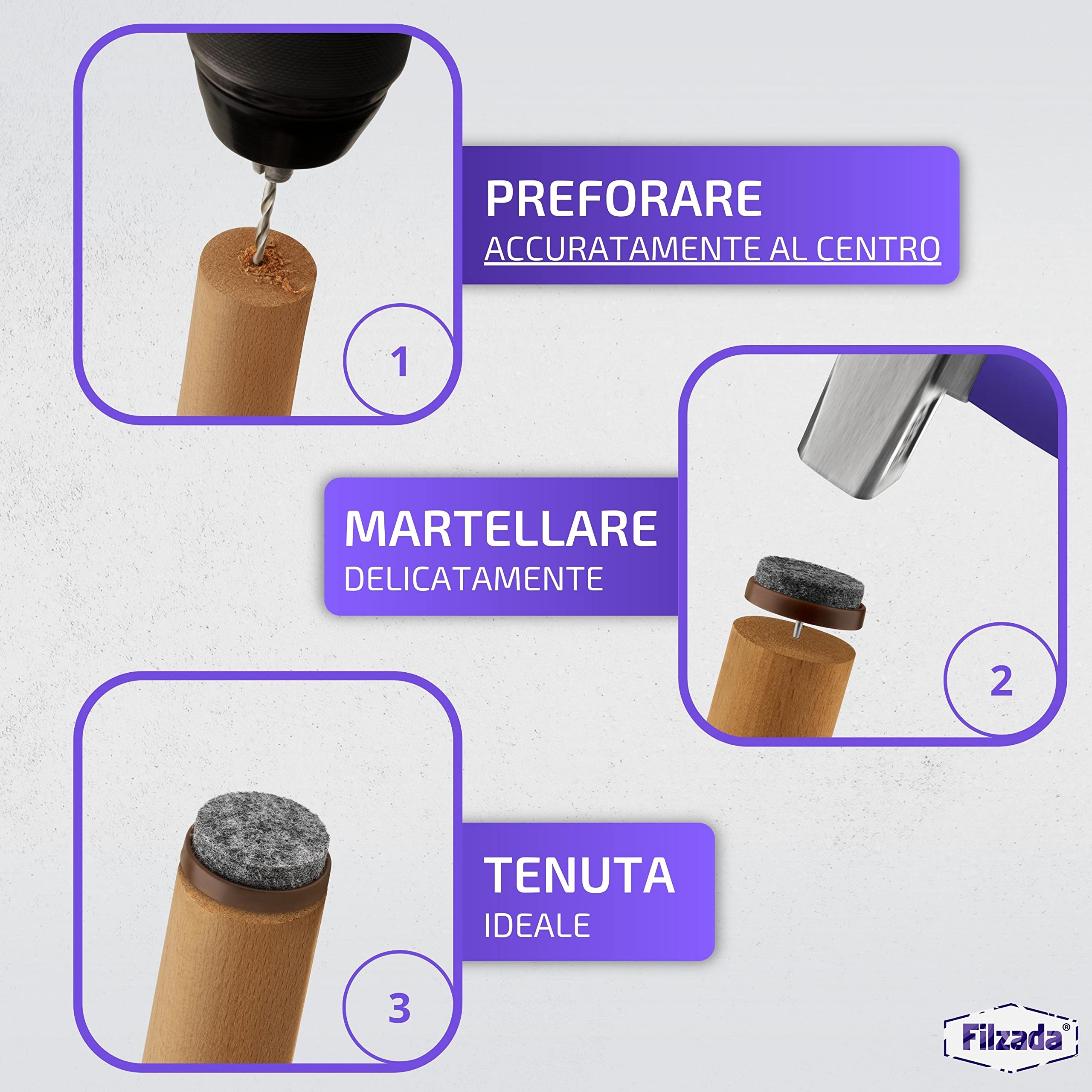 Filzada® 40x Feltro aliante con chiodo - Ø 24 mm (marrone) - Scivoli per mobili professionali/scivoli per sedie in feltro da inchiodare