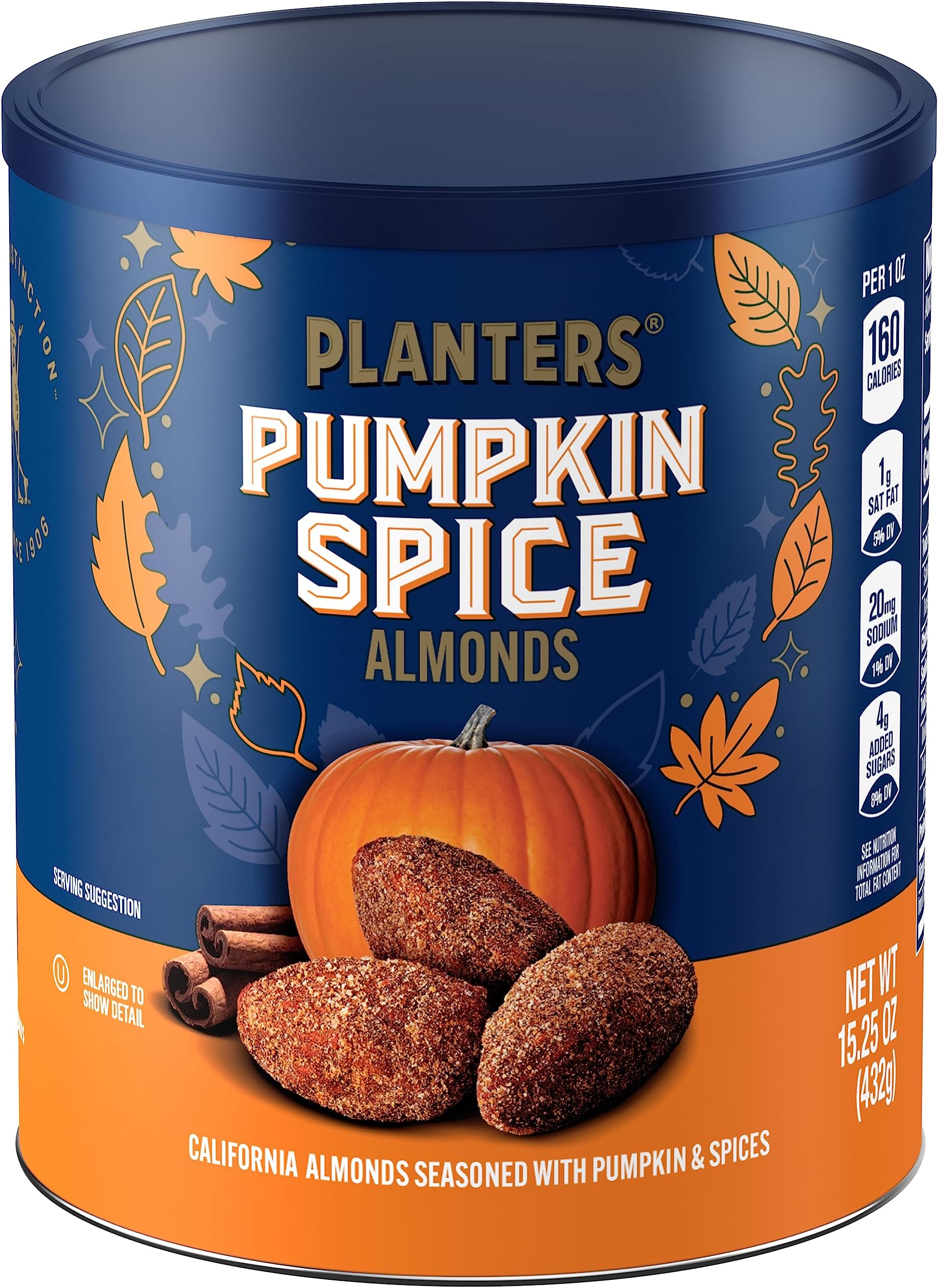 Fall Edition Pumpkin Spice Almonds, Pumpkin Spice Snacks, Cooking & Baking Nuts & Seeds, Flavored Almonds, Seasonal Nuts, Fall Party Snacks, Plant-Based Protein, 15.25 oz Canister