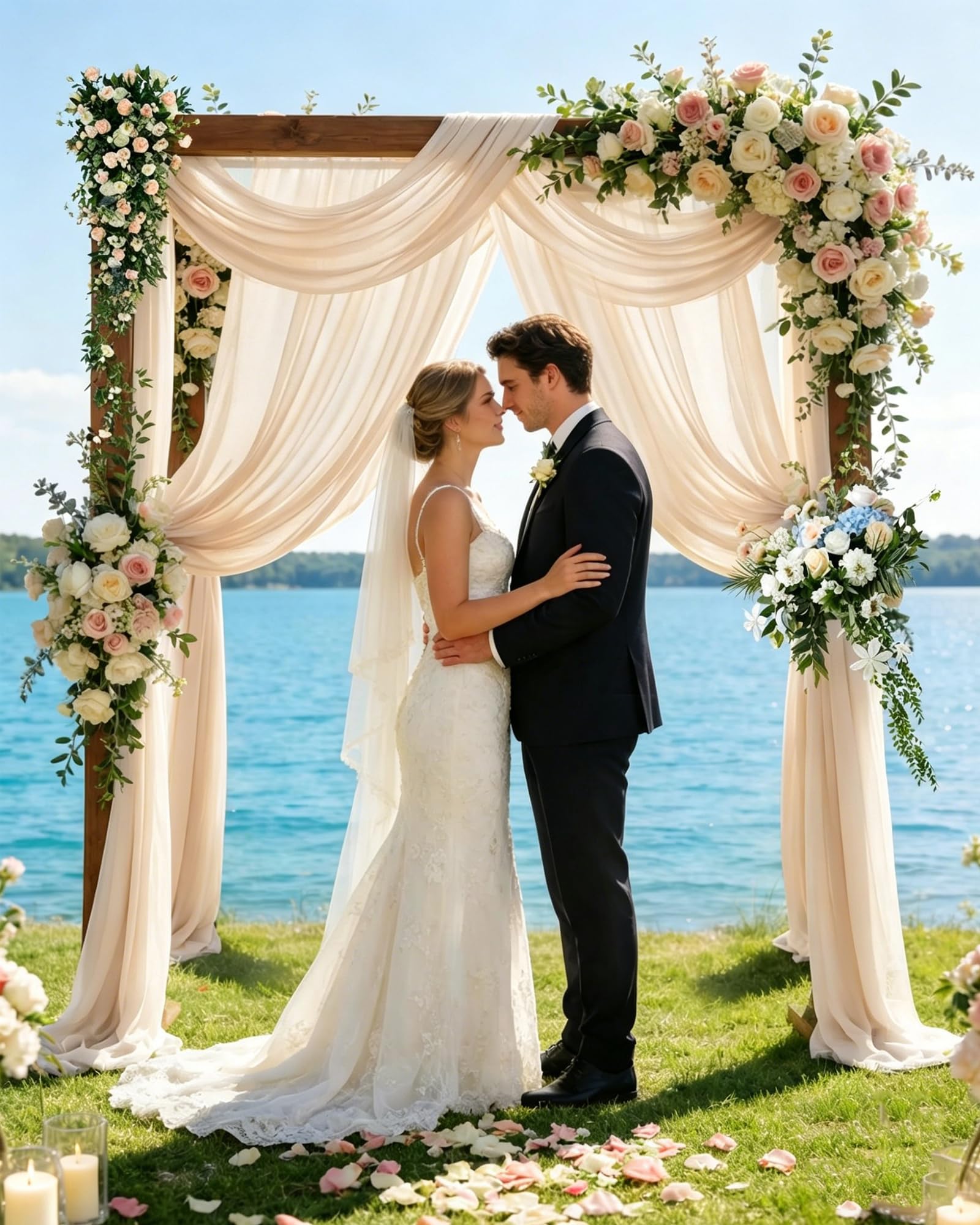 30" x 19.69Ft Wedding Arch Draping Fabric, Champagnery Chiffon Sheer Voile Backdrop Curtain Wedding Arch Backdrop Drapes Curtains for Arbor Wedding Archway Ceremony Ceiling Decorations