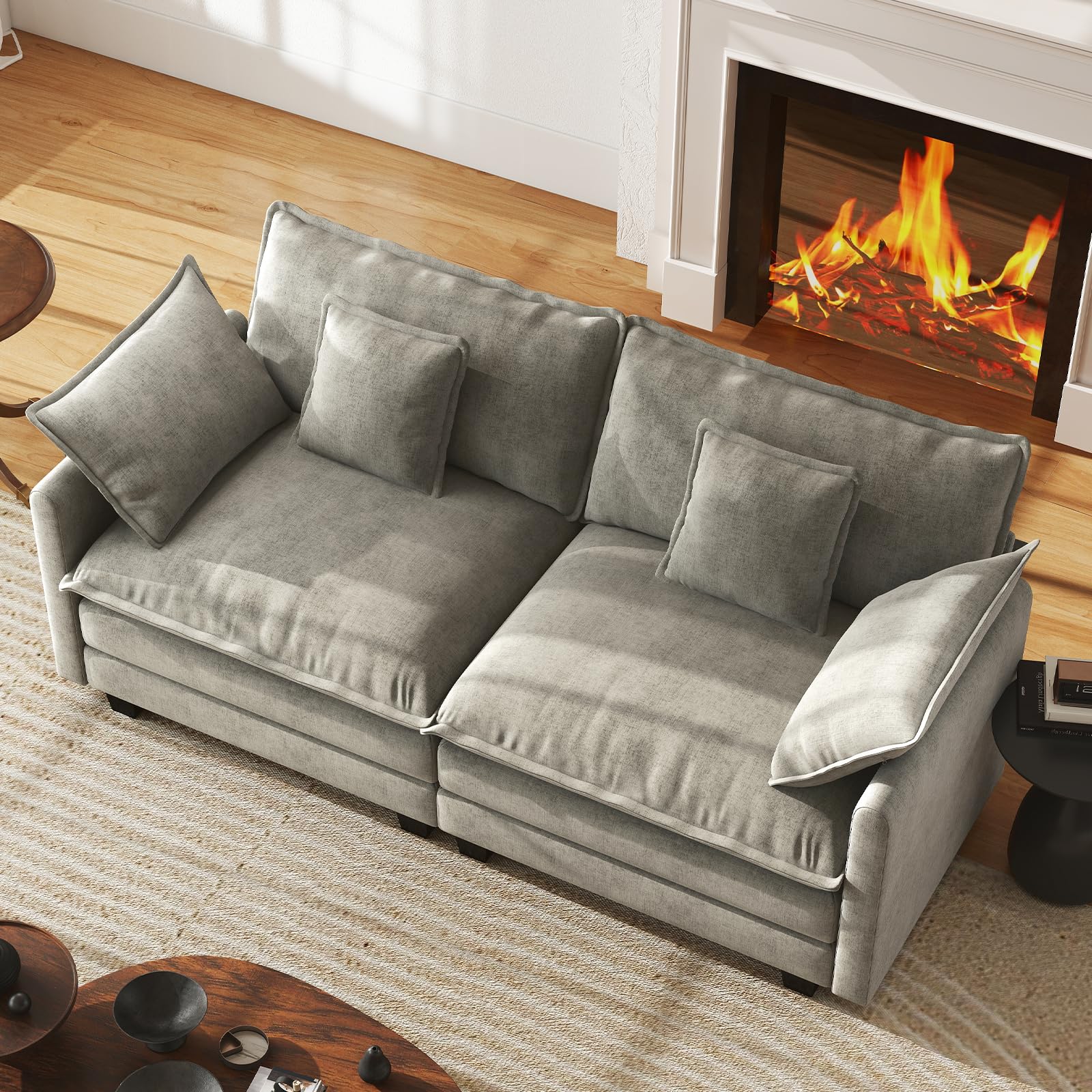 WorthFurni 77 Inch Cloud Sofa Loveseat, Comfy Sectional Couch, 2-Seater Chenille Deep Seat Sofa with Throw Pillows for Living Room Bedroom Apartment （