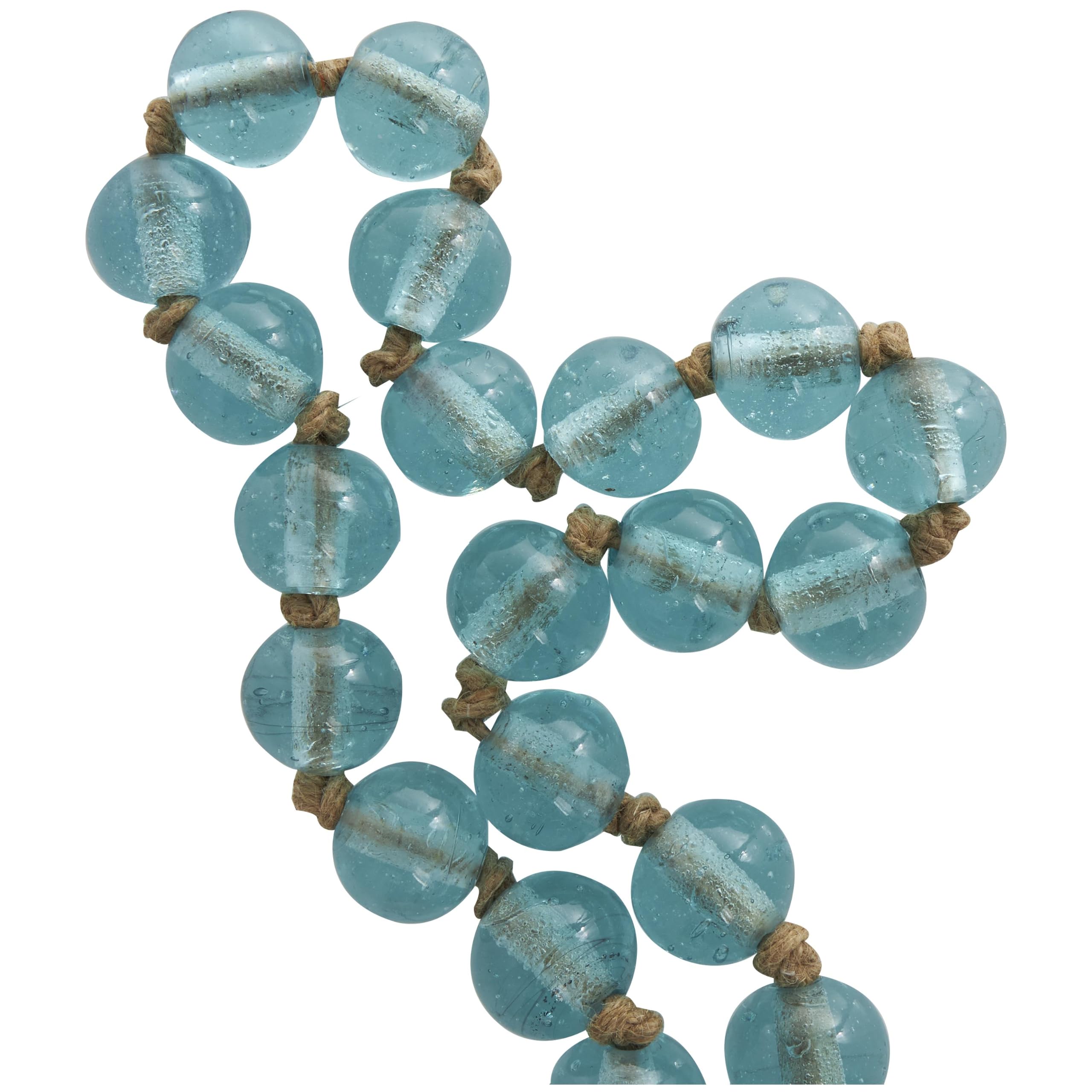 Deco 79 Guirnalda de Cuentas Redondas de Cristal Hecha a Mano con Borla con Yute marrón Anudado, 45 x 1 x 1 Pulgadas, Azul Claro