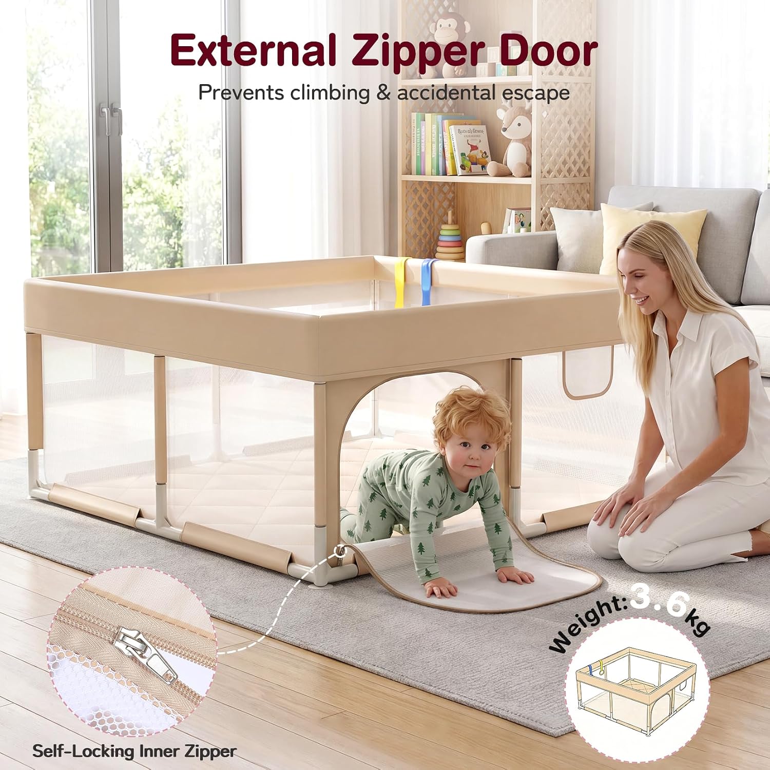 Baby Playpen with Play Mat 47x47, Beige | Small Playpen, For Babies & Toddlers, Activity Center, Indoor Outdoor