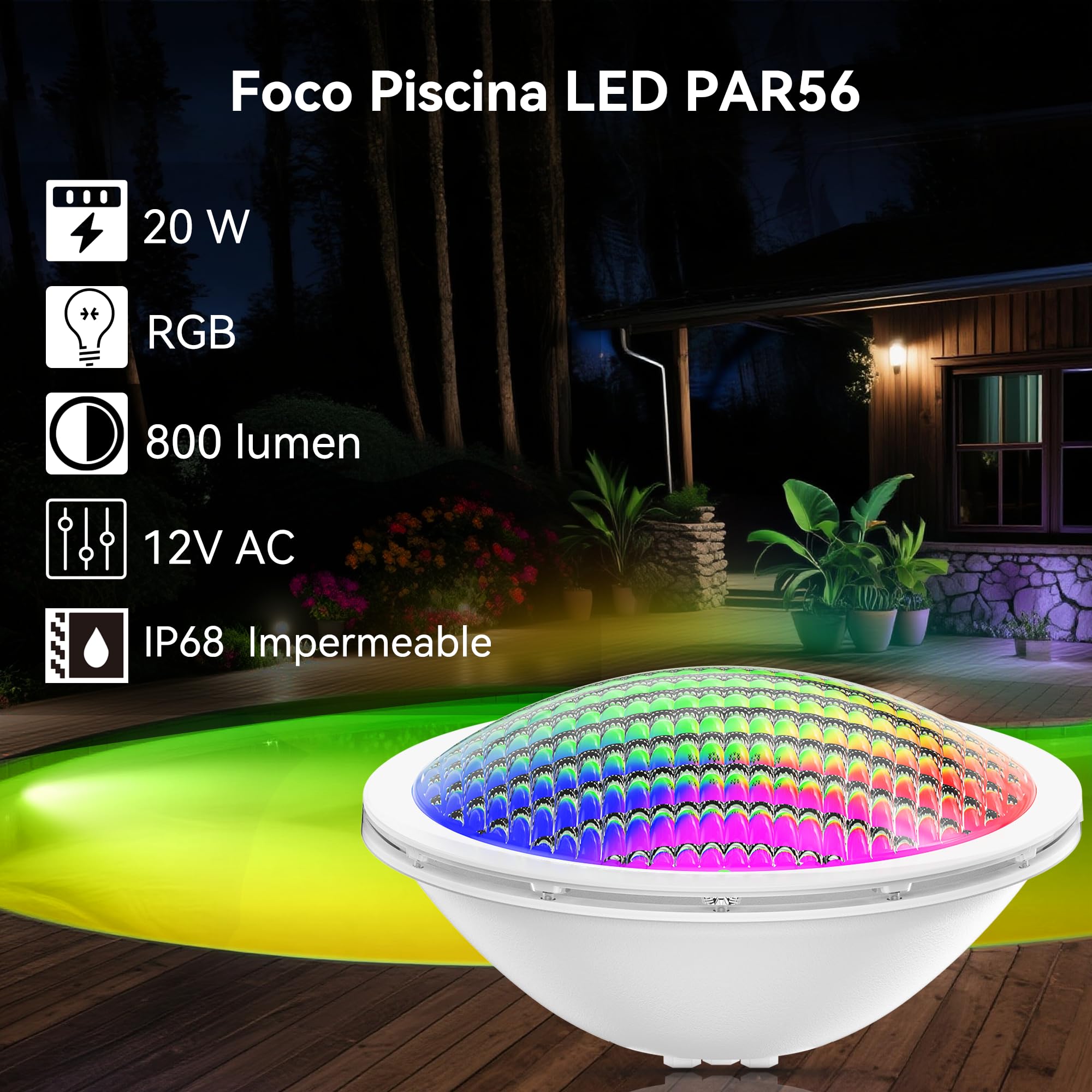LyLmLe LED Piscina PAR56, 20W Foco LED Piscina RGB Regulable Multicolor Sincronizada Bombilla con Remoto, Sumergible Iluminación Empotrable, IP68 Impermeable,12V AC(2 Focos)