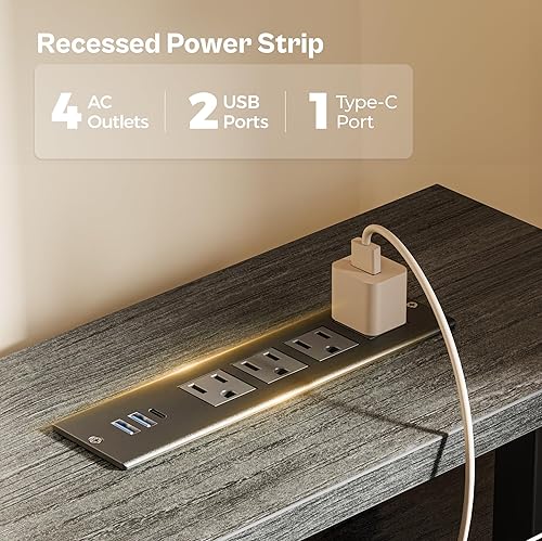 Miniatura 5 de Escritorio para computadora de 47 pulgadas con 4 cajones, escritorio para juegos con luces LED y tomas de corriente, escritorio de oficina en casa