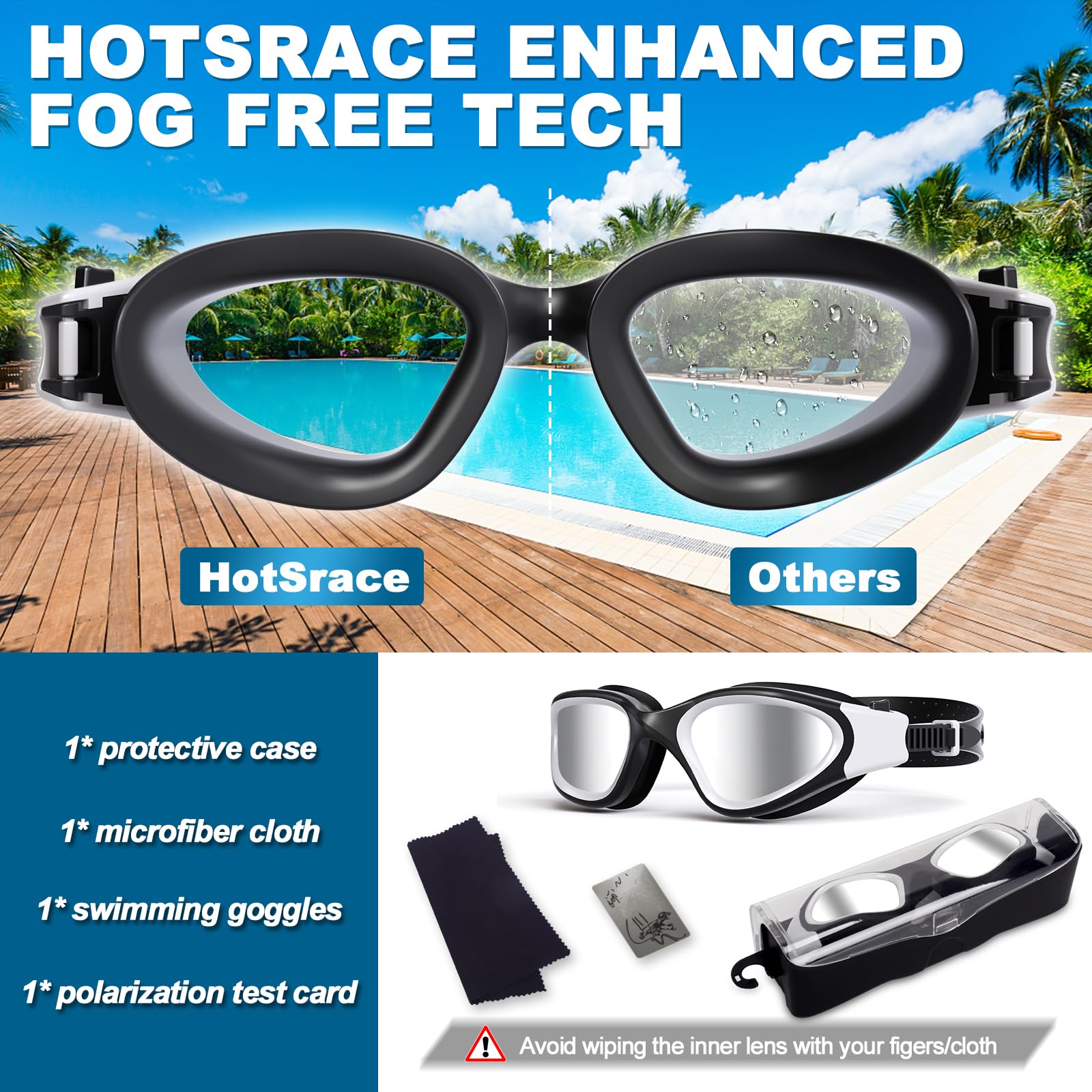 Gafas de natación polarizadas/no polarizadas, antiempañamiento UV a prueba de fugas silicona suave visión clara fáciles de ajustar para adultos y adolescentes