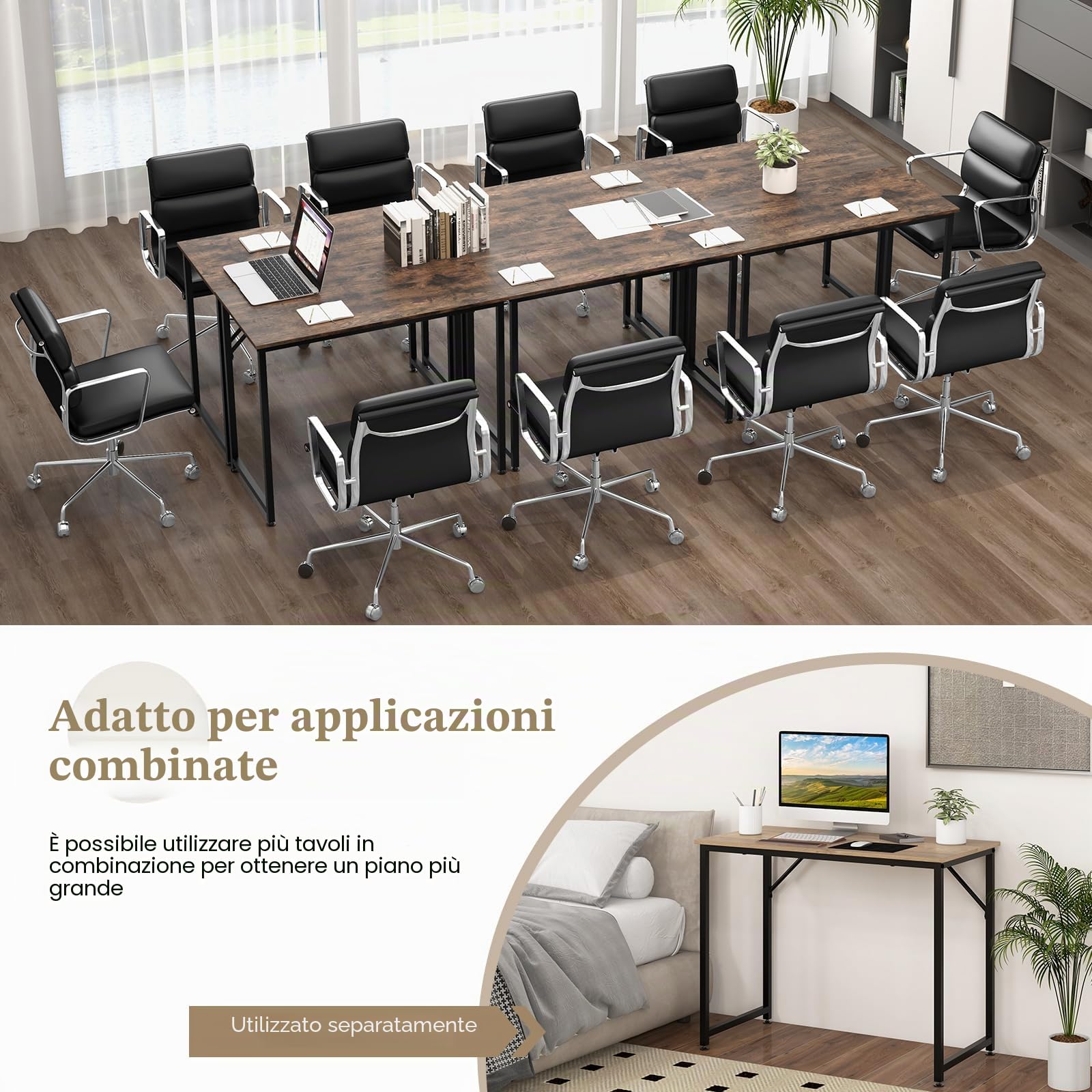 FANTASK Scrivania, Tavolo da ufficio 100-cm-Desktop, Piccolo tavolo per computer (Marrone rustico)