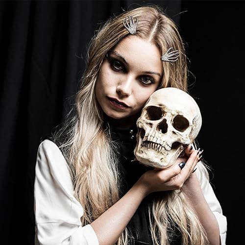 Miniatura 5 de Beaupretty 4 pinzas para el pelo de esqueleto con diamantes de imitación para Halloween, manos de esqueleto, horquillas de horror, pasadores góticos