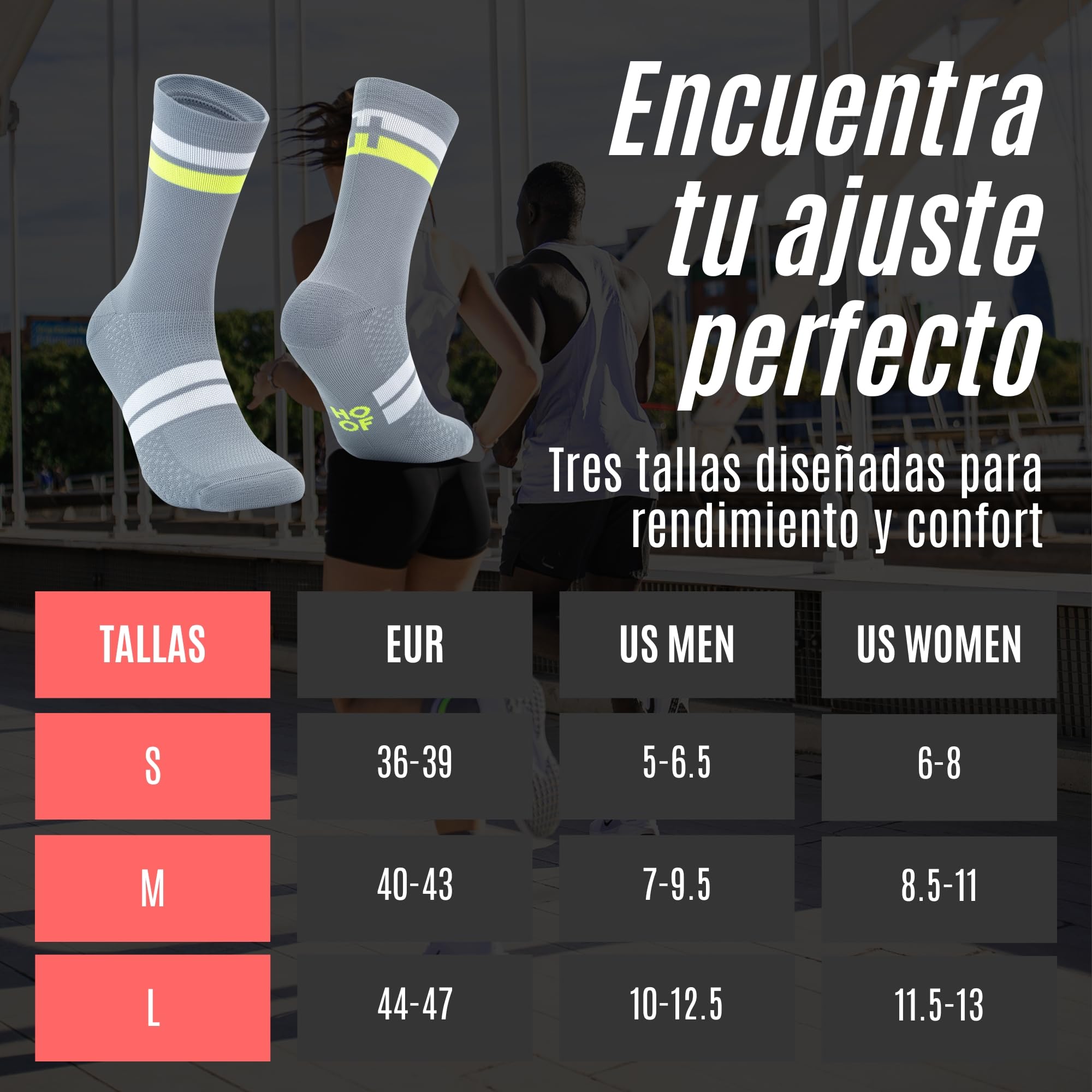 HOOF - Calcetines Running Compresivos - Reducción de Fatiga y Mejora de Circulación - Calcetines de Deporte con Refuerzo - Material Técnico Vaporfeel - Unisex