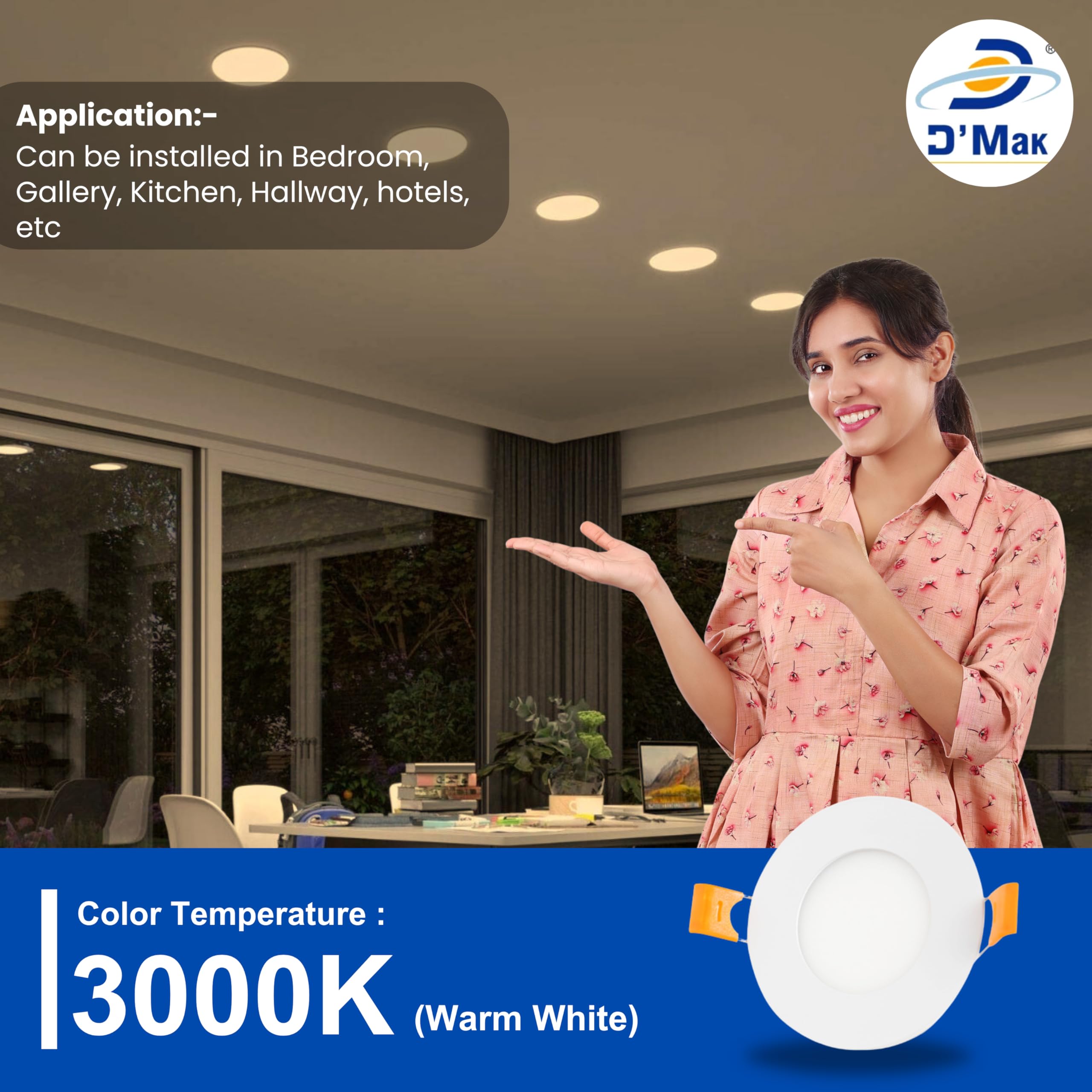 D’Mak 3 Watt Led Round False Ceiling/Recessed Panel Light for Pop (Warm White, Pack of 4) 4