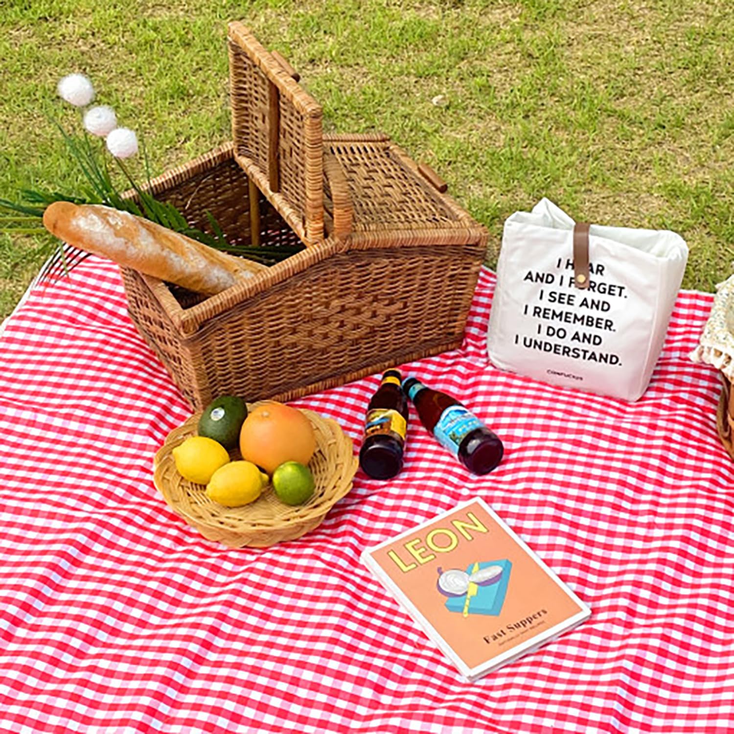 Cute Gingham Picnic Blanket, Waterproof Foldable, in Large 80x60in and Extra Large 80x80in, Portable Compact Beach Blanket, Oversized XL Outdoor Mat (