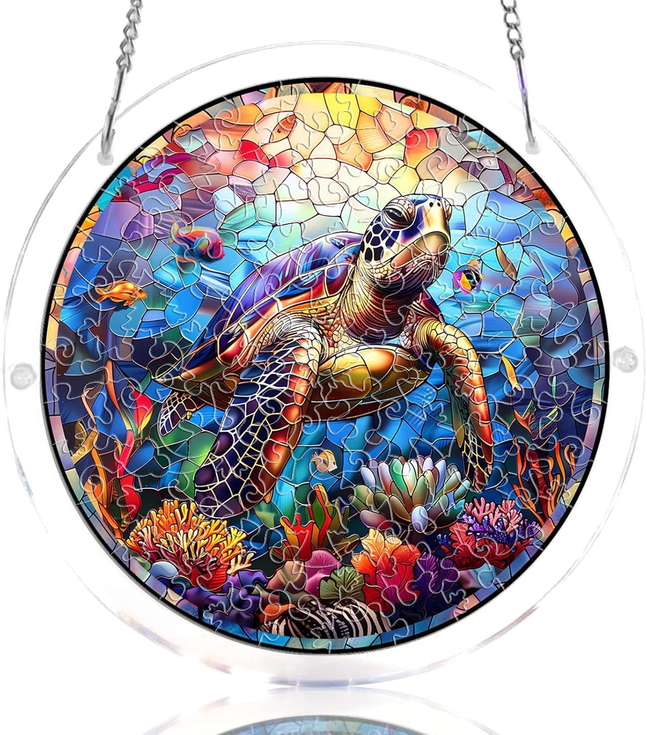 Colorful Sea Turtle Acrylic Jigsaw Puzzles Suncatcher, 7.4 Inch Window Hanging Suncatcher Acrylic Puzzle, DIY Home Decor Art Gift