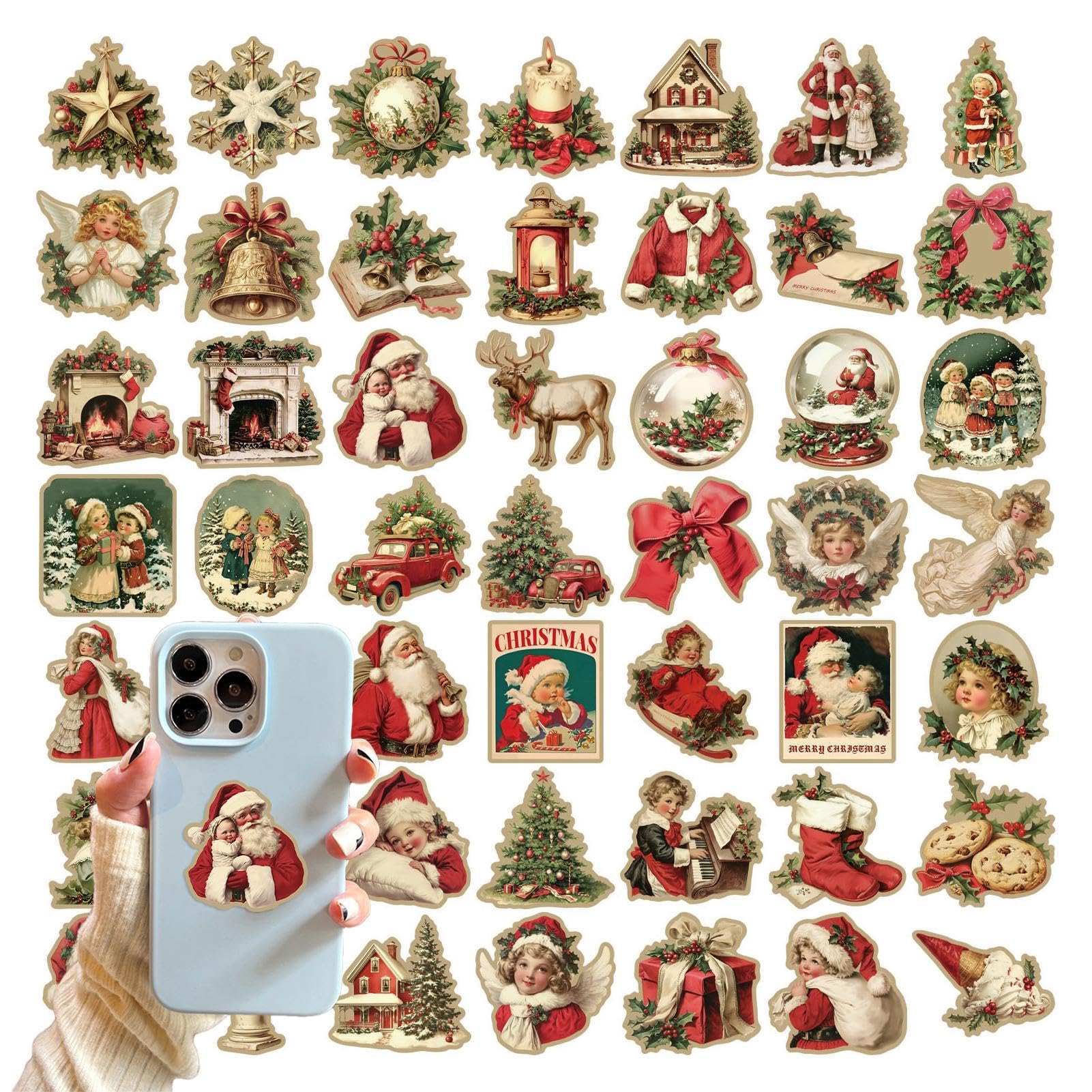Vintage Christmas Rub Transfers | Rub- Transfer Sticker | 50X Stickers Vintage Waterproof for Christmas Party Supplies