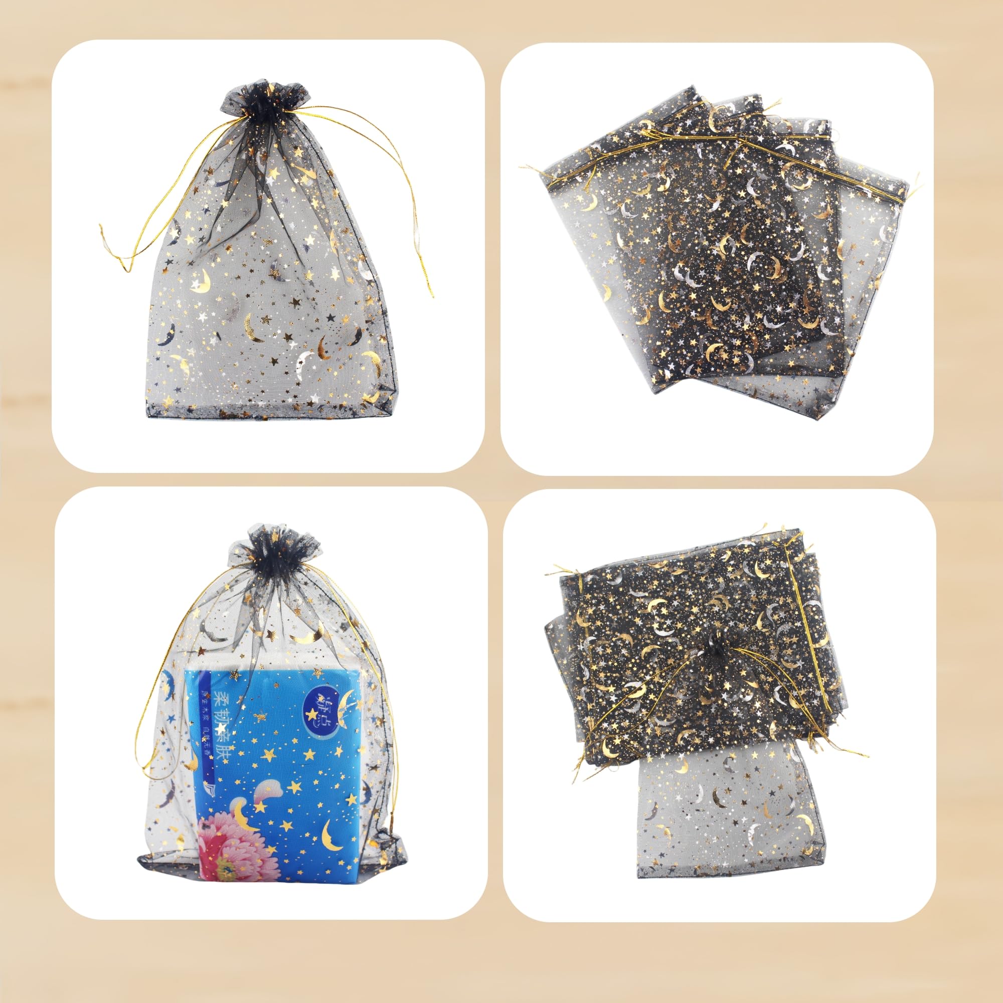 100 Moon Star - Bolsa de regalo de organza con cordón para boda, bolsa de regalo