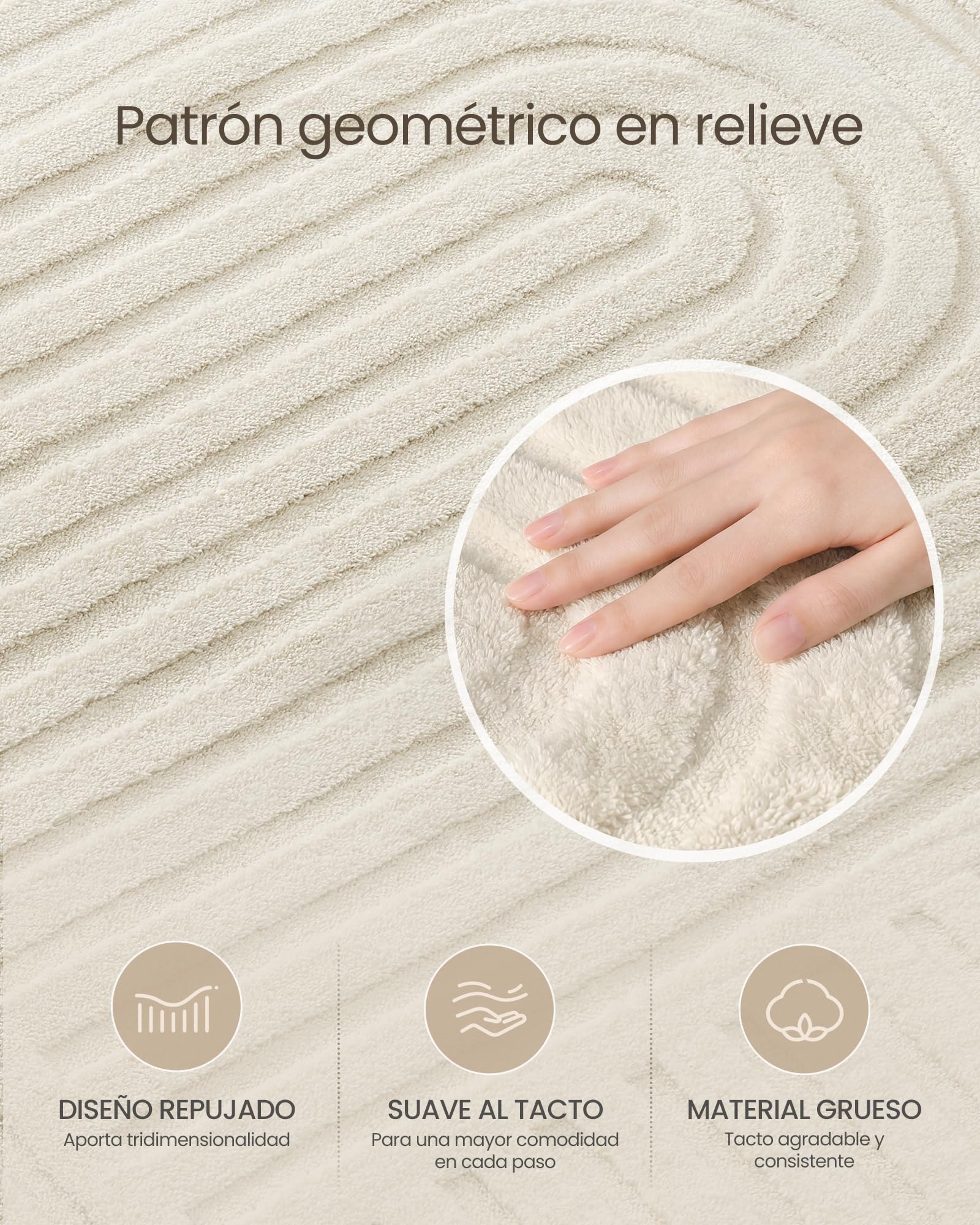 SONGMICS Alfombra con Diseño Geométrico 3D, Pelo Alto y Bajo, Base Antideslizante, Lavable a Máquina, 230 x 160 x 1 cm, Blanco, para Salón y Dormitorio, Colección Hila TAR134WZ02