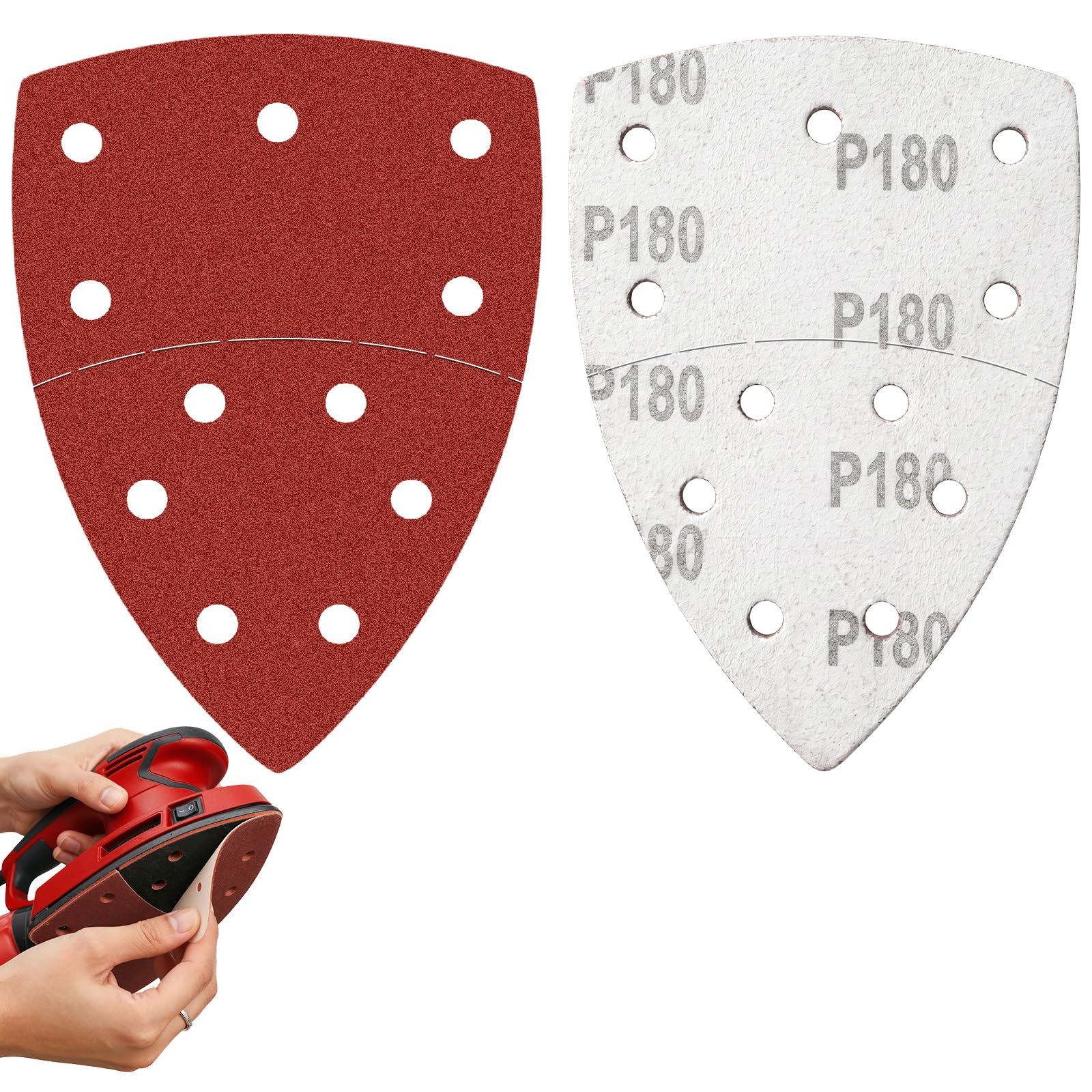 Limiebllu Mouse Sander Pads 35 Pcs 180 Grit 11 Hole Hook and Loop Sanding Sheets with Serrated Tear-Off Edge, Coarse Detail Sander Paper for Wood Metal Plastic Paint Removal, 15.24x10.5cm