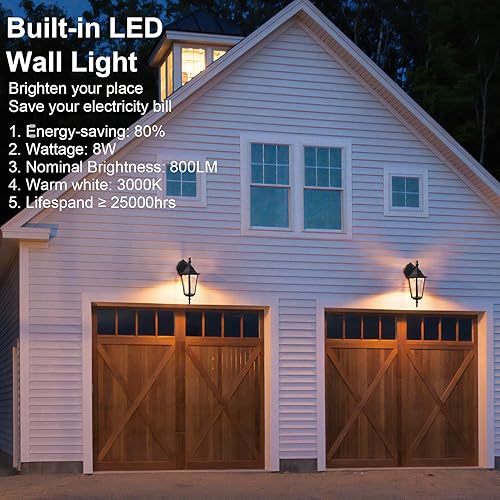 Miniatura 4 de Luces de pared de aluminio para exteriores, paquete de 2 luces de porche al aire libre, lámpara de pared LED para exteriores, linterna de pared