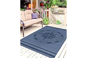 Navy Blue Striped Compass Outdoor Rug: Coastal Style for Your Patio and Beyond