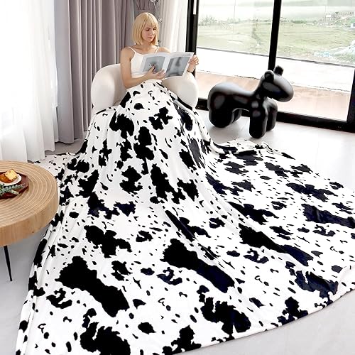 Miniatura 8 de Manta suave con estampado de vaca blanca y negra, cálida, acogedora y ligera, regalo para mujeres, niñas, niños, mamá, adolescentes y niños