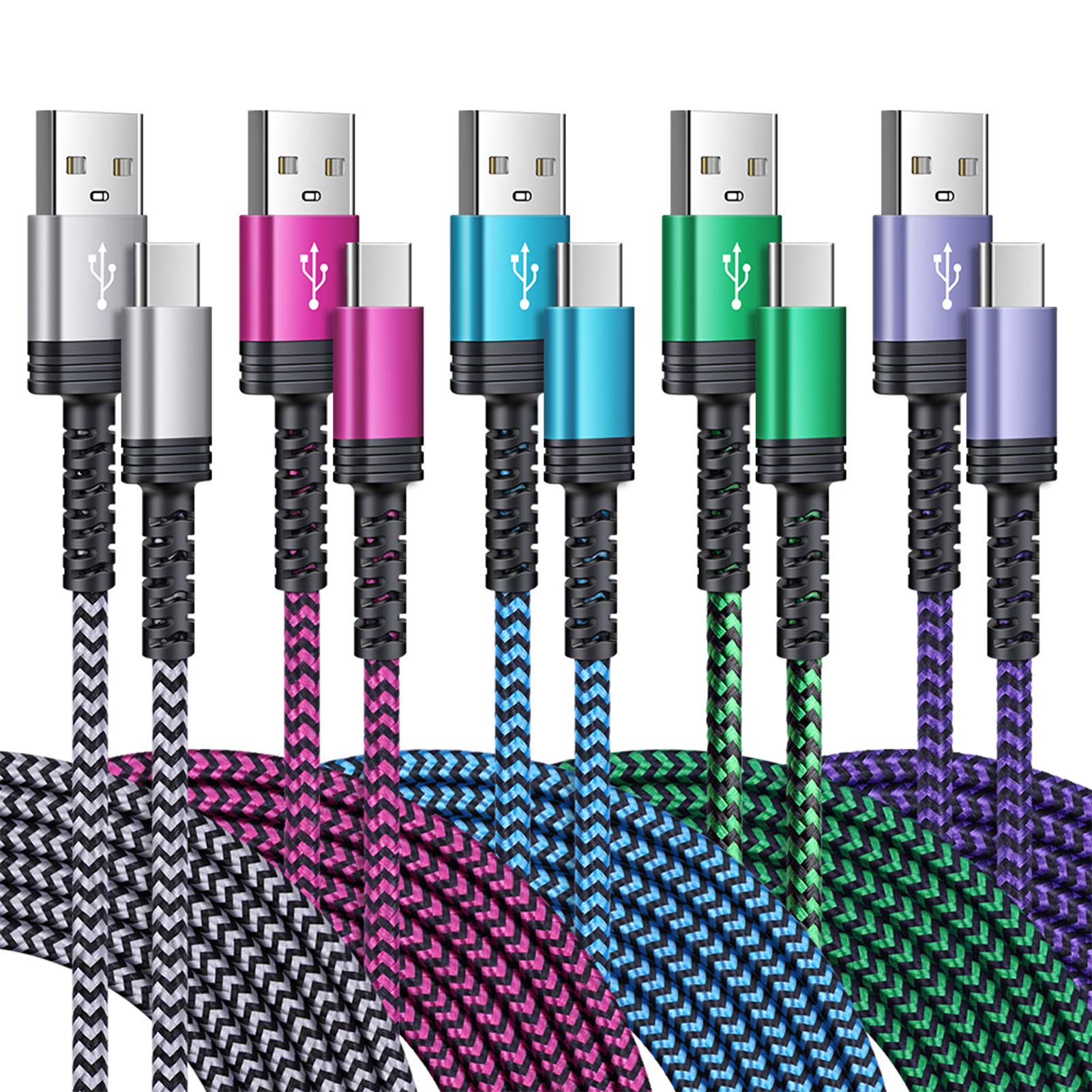 USB C Cable Samsung Fast Charging for Galaxy S25 S24 Ultra A56 A16 A15 A55 A36 A35 A14 A13 5G Fold6 Flip6 iPhone 16e 16 15 Pro Max, 5Pack 6FT Braided Android Auto Car USB A to Type C Fast Charger Cord
