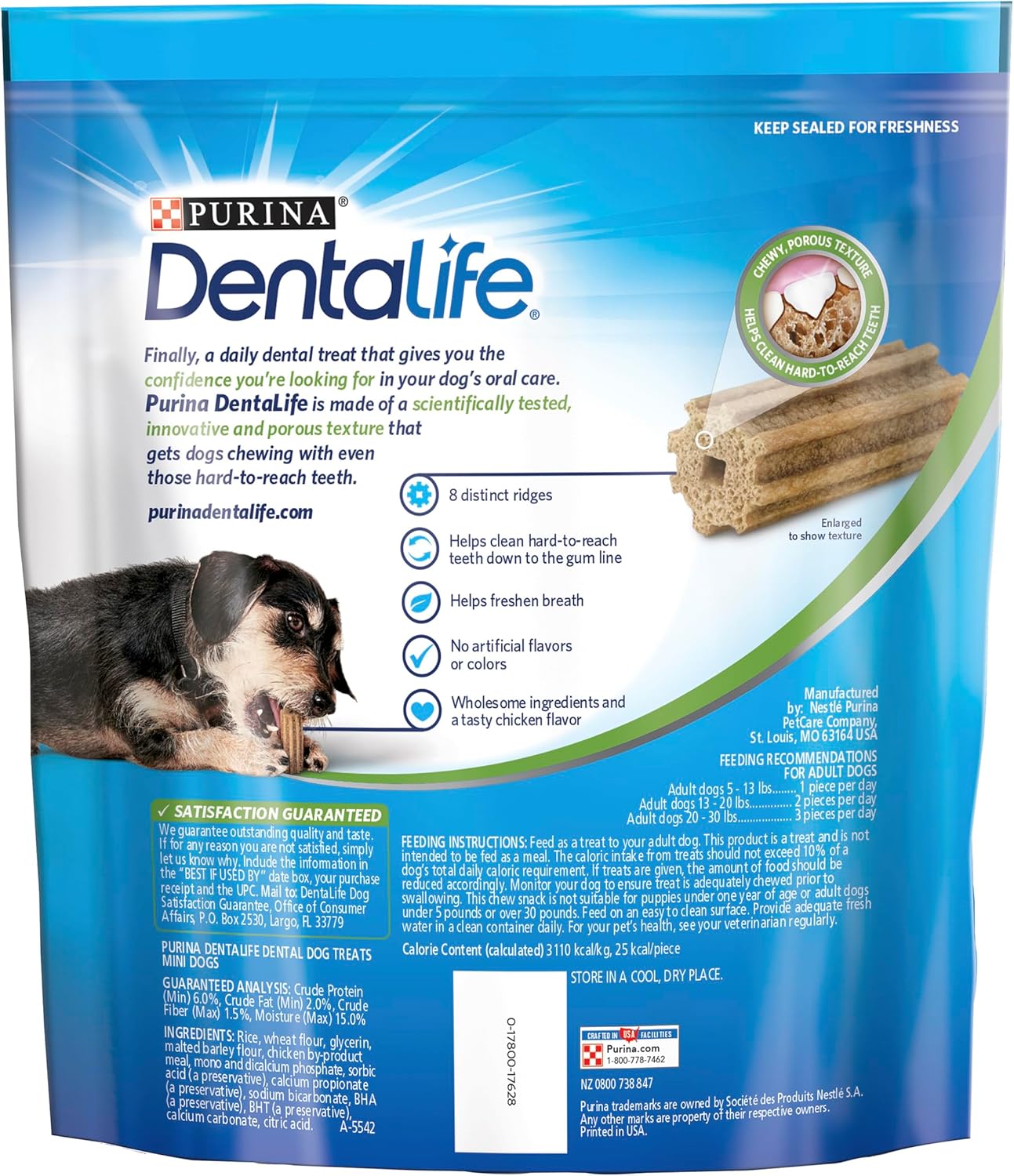 Dentalife Daily Oral Care Dog Treats for Small Dogs 5-20 lbs.,Chewy Dental Treat to Freshen Breath and Fight Tartar,Chicken Flavor,17.1 oz.,58 Chews - 58 ct. Pouch,(Pack of 2)