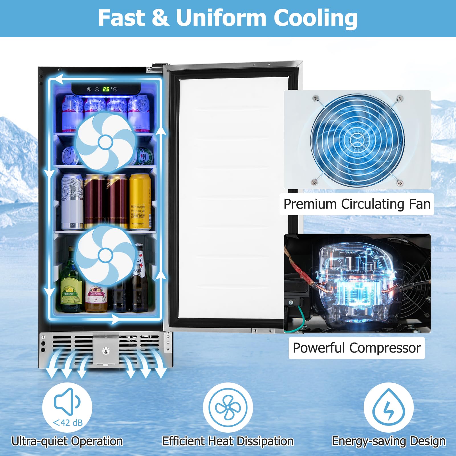 Kotek 115 Cans Beverage Refrigerator, 32 To 50℉, Under Counter Freestanding Beverage Cooler W/Lockable Stainless Steel Door For Drinks And Food, 2.9 Cu.Ft, Mini Beer Fridge For Bedroom, Dorm, Home on Fridge.com - View 4