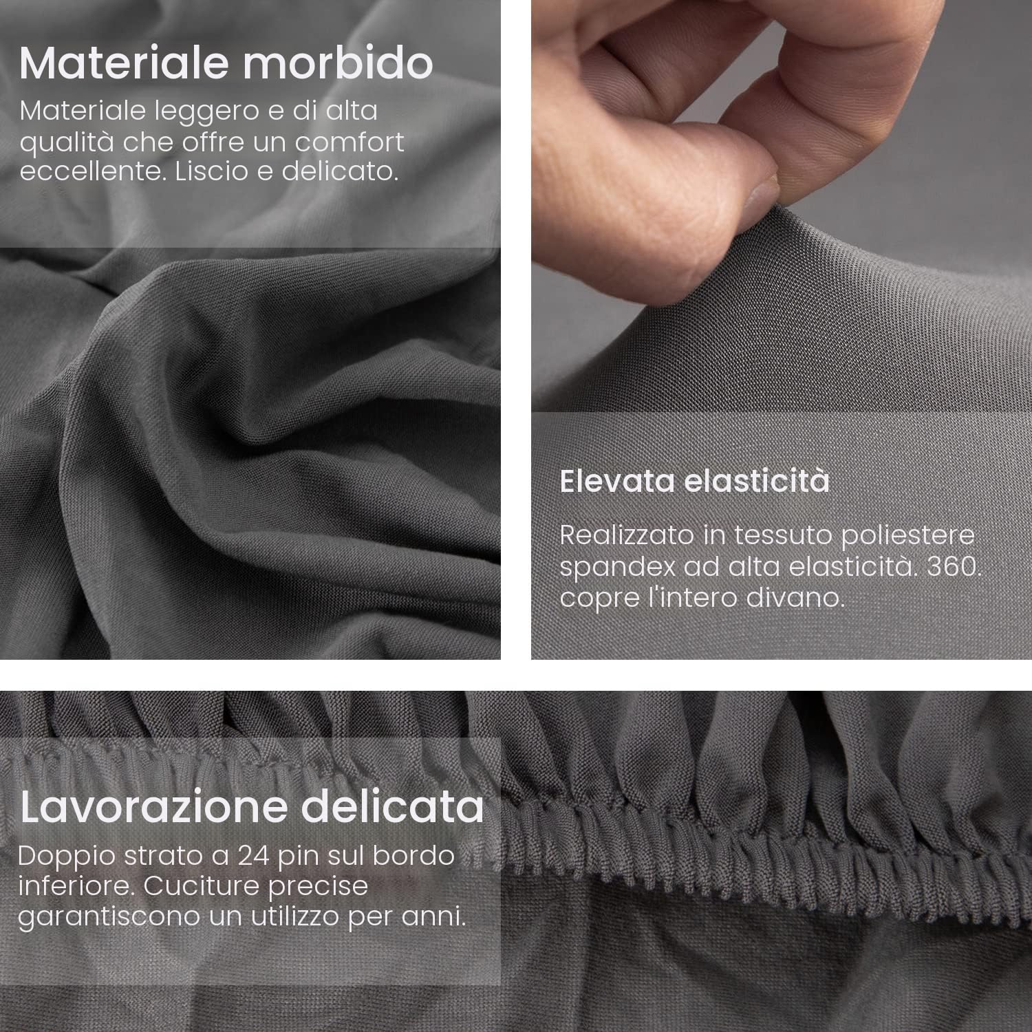 ShowyLive Copridivano Universale con Penisola a Sinistra/Destra per Divani in Poliestere a Forma di L, Copridivano con Penisola Elasticizzato, 3 Posti + 3 Posti, Grigio Scuro