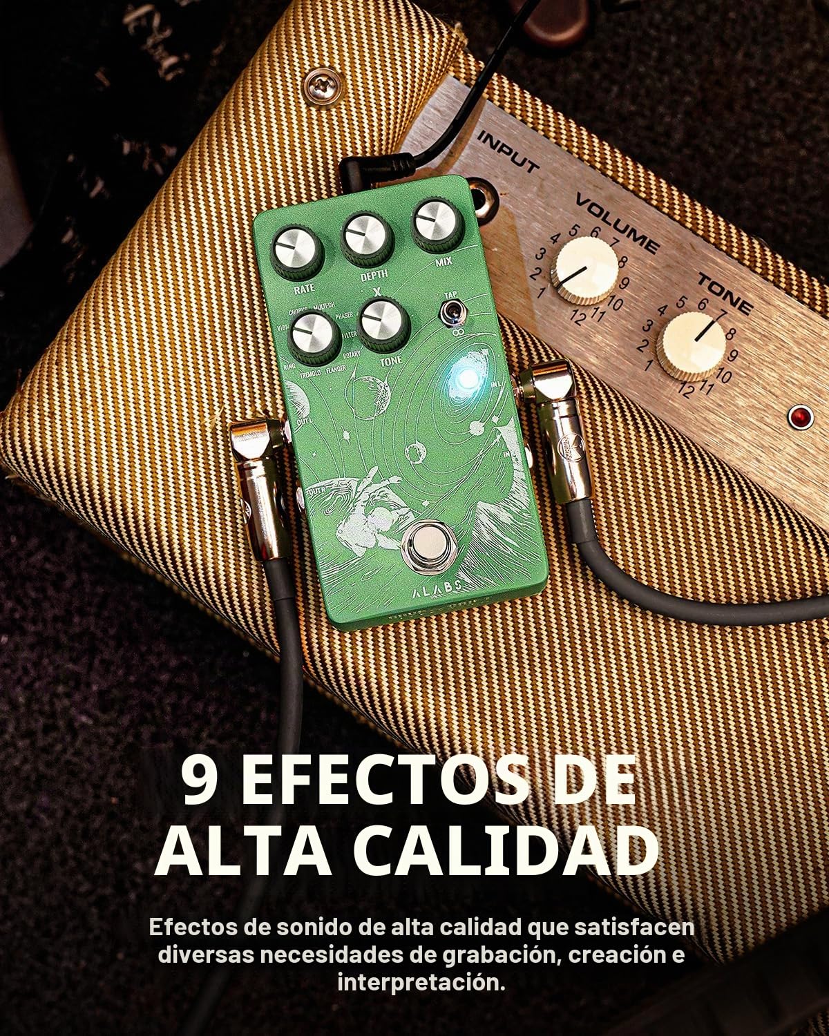 ALABS NOVADRIFT - Pedales de modulación para guitarra eléctrica con 9 efectos estéreo, chorus phaser, trémolo giratorio, seco analógico, tempo grifo y bypass