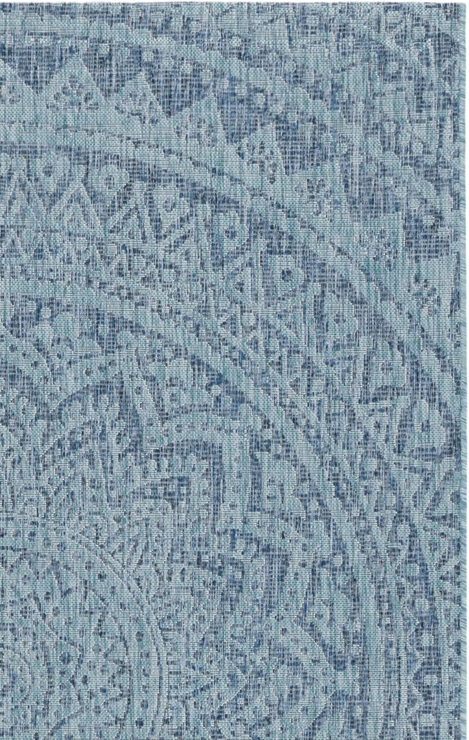 SAFAVIEH Washable Rug Outdoor Courtyard Collection - 5'3" x 7'7", Navy & Aqua Blue, Non-Shedding & Easy Cleaning, Ideal for Patio, Backyard, Mudroom (CY8734-39421)