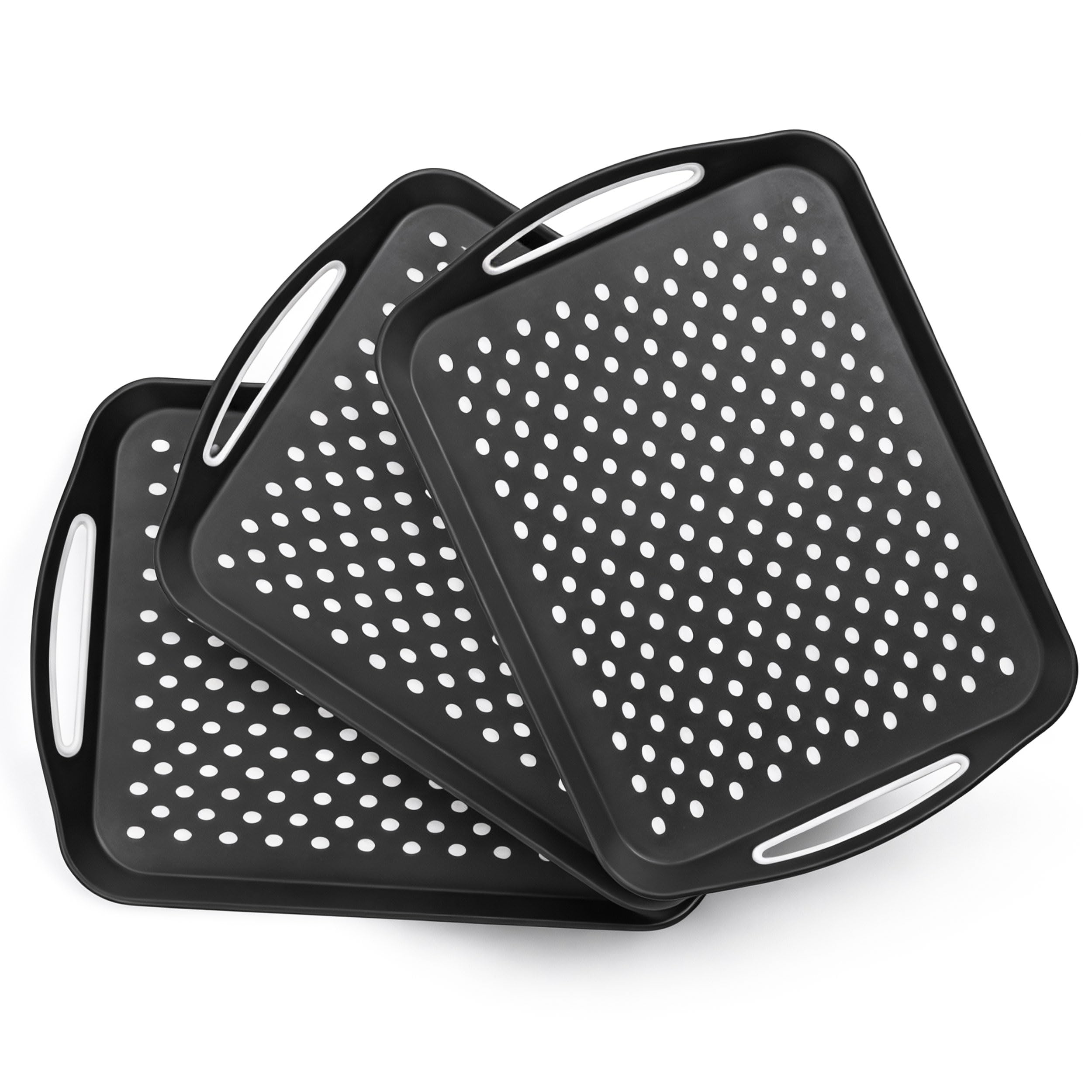 Essen 3-Pack Serving Tray Set – Non-Slip Lap Boards with Grip Handles, Ideal for Food Prep, Tea, Breakfast in Bed – Plastic Tray for Stable Dining – Dishwasher Safe (Black/Black)