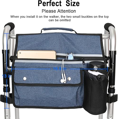 Vista 2 de Bolsa de almacenamiento para silla de ruedas, bolsa de reposabrazos de doble cara con portavasos y tira reflectante, para sillas de ruedas y Azul