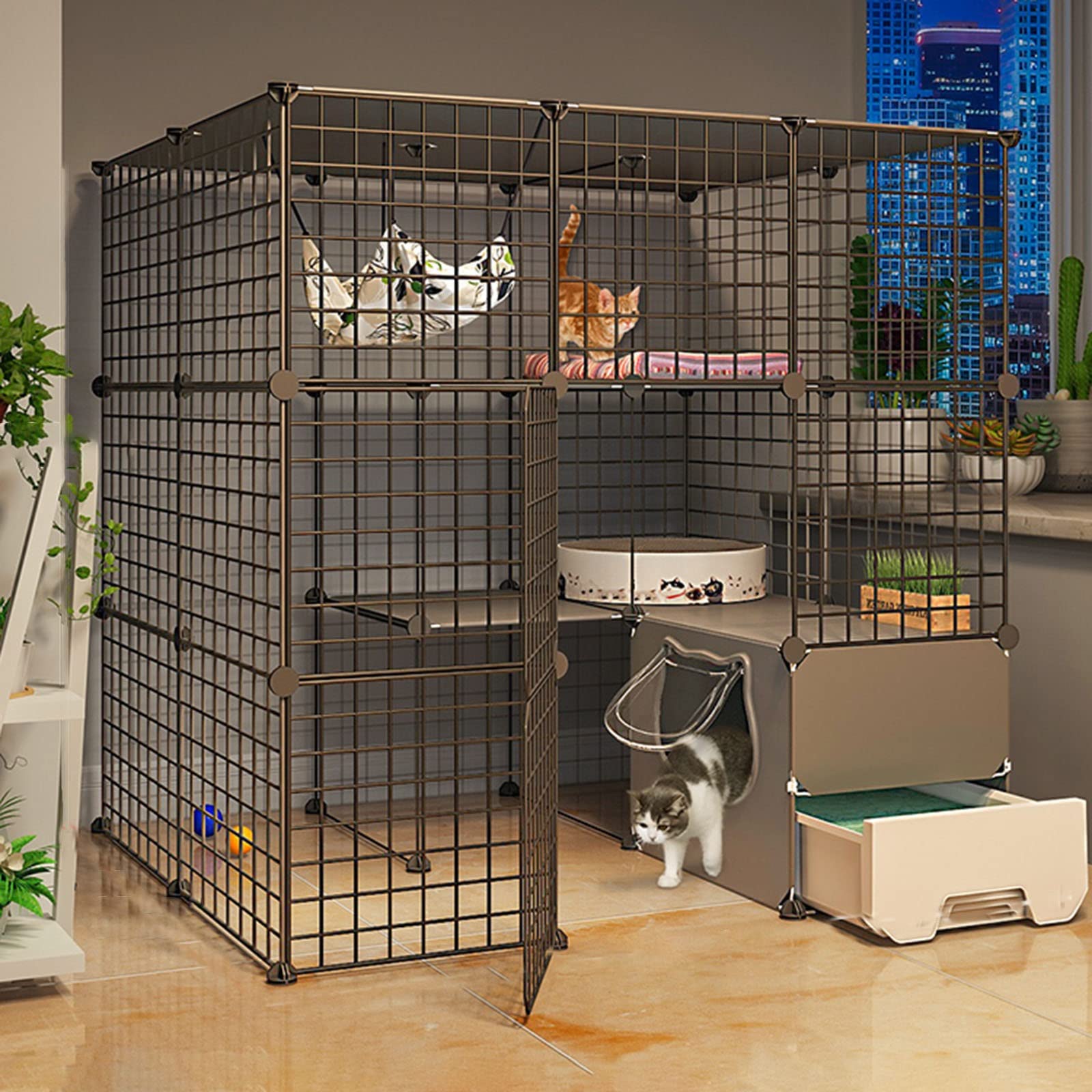 Cage pour chats d'intérieur grand enclos protecteur pour chaton seul à la maison