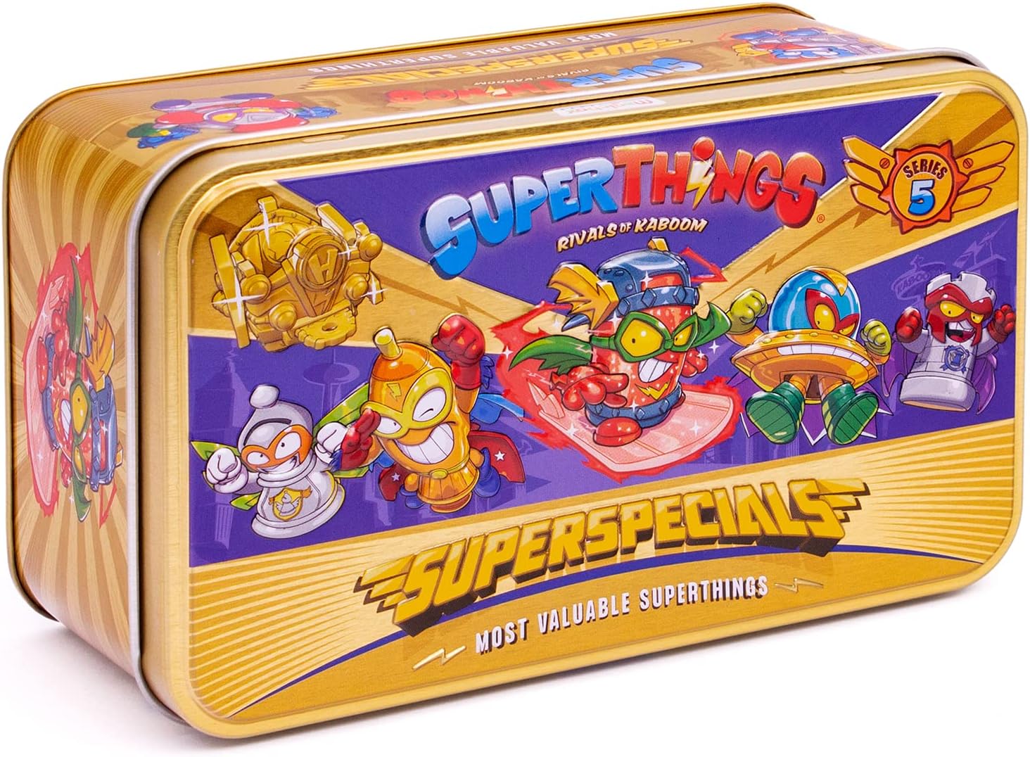 SUPERTHINGS Series 5 Gold Tin – It contains all the special figures from Series 5, including the ultra-rare (Kid Fury), the 2 gold leaders, the 6 silver captains and the 2 gold Aerowagons