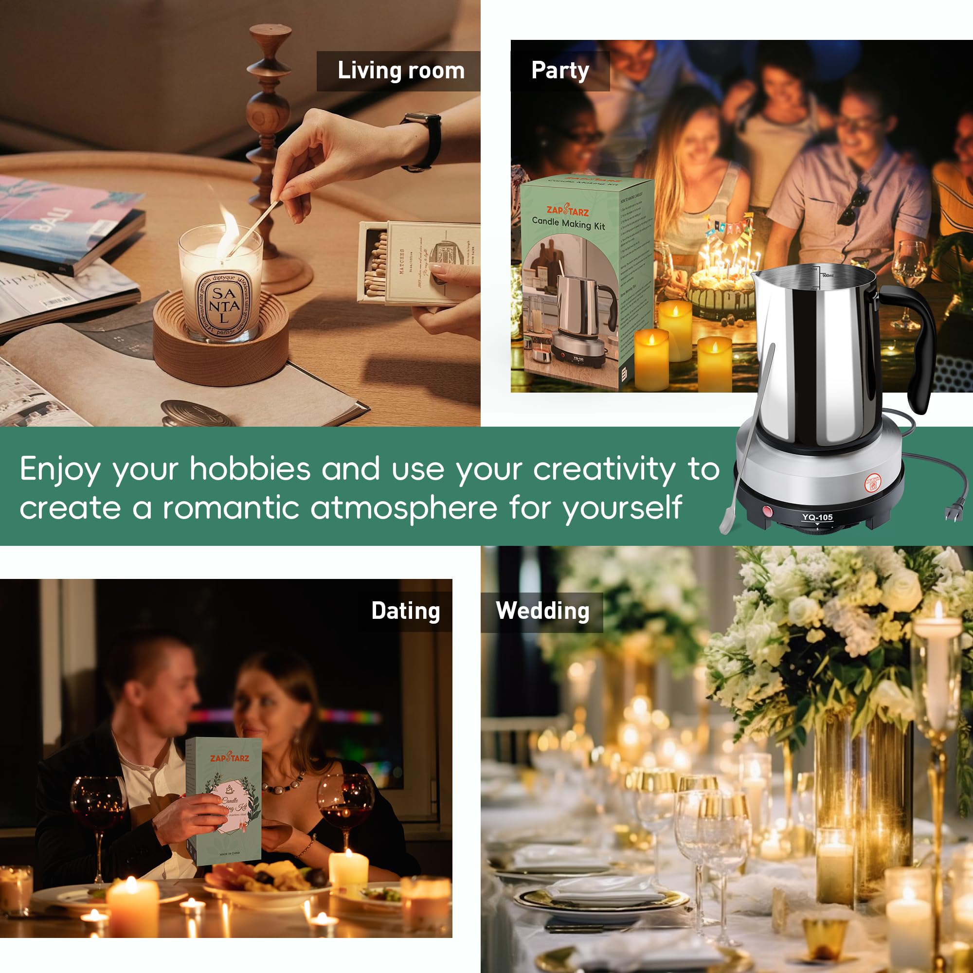 Zapstarz - Kit de fabricación de velas con plato caliente, suministros para hacer velas para adultos principiantes, olla de fusión de cera con cuchara agitadora, almohadilla antiquemadores, termómetro